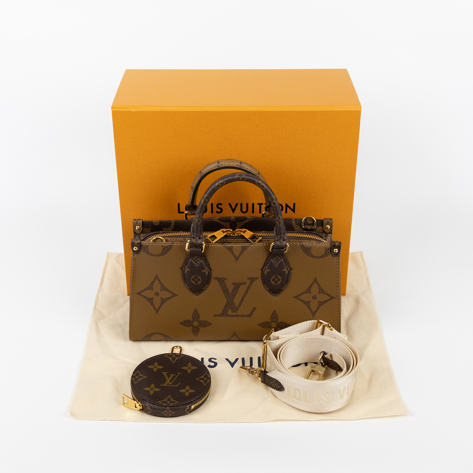 路易威登 LOUIS VUITTON OnTheGo East West 皮革飾邊 經典帆布 手提 斜背包 M46653 晶片款  原廠盒子/防塵袋/背帶/零錢包
