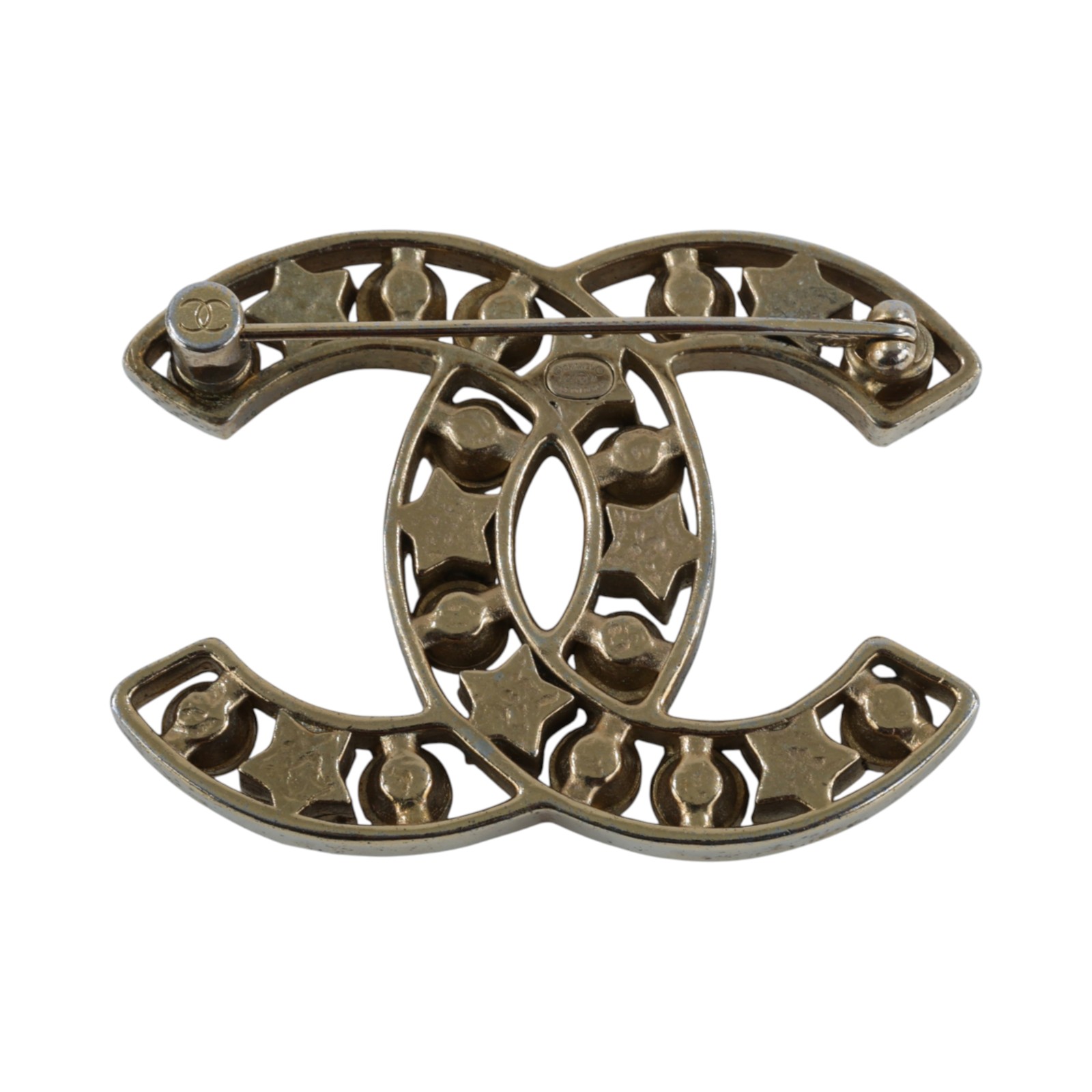 香奈兒 CHANEL CC LOGO 胸針 L20 A 雙C星星水鑽胸針 內襯