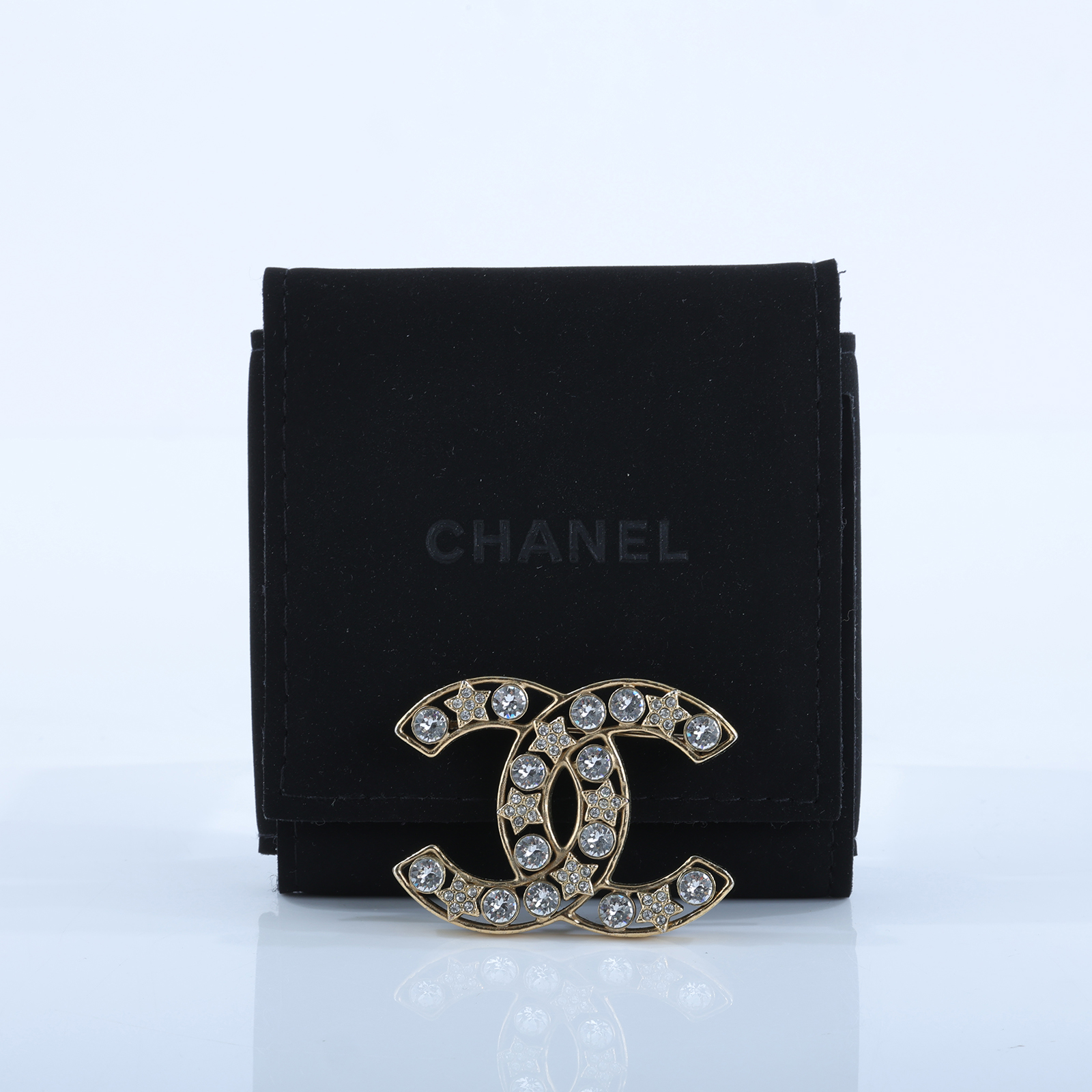 香奈兒 CHANEL CC LOGO 胸針 L20 A 雙C星星水鑽胸針 內襯