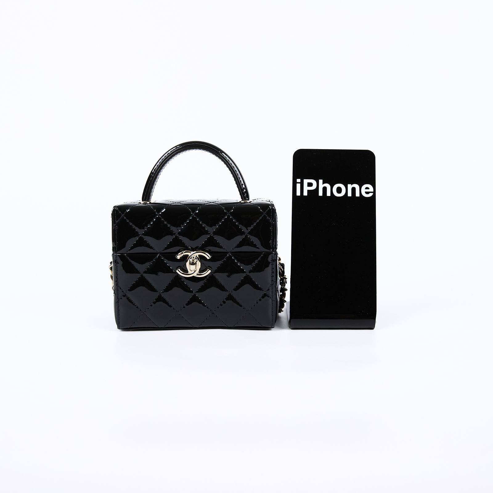 香奈兒 CHANEL 化妝盒包 肩背包 斜背包 AP4759 晶片款 黑色漆皮盒子包 防塵袋