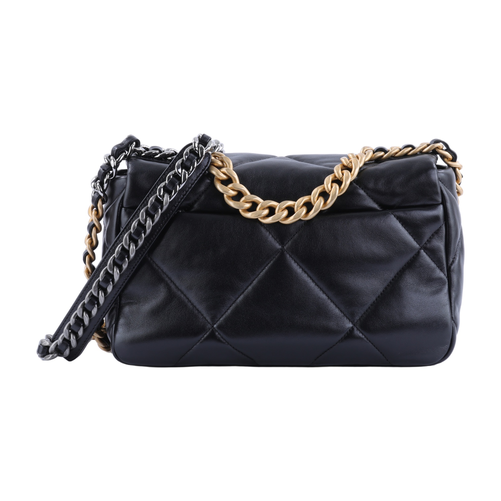 香奈兒 CHANEL 19 口蓋包 菱格紋 金銀鍊帶 手提 肩背包 AS1160 晶片款 黑金19包 26CM 防塵袋