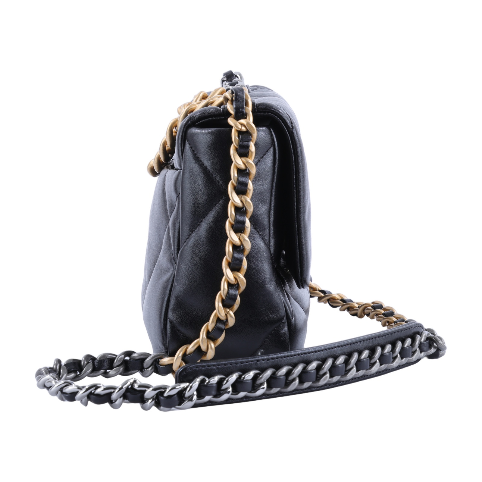 香奈兒 CHANEL 19 口蓋包 菱格紋 金銀鍊帶 手提 肩背包 AS1160 晶片款 黑金19包 26CM 防塵袋
