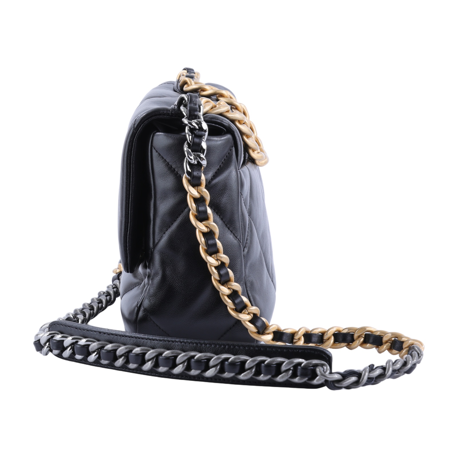 香奈兒 CHANEL 19 口蓋包 菱格紋 金銀鍊帶 手提 肩背包 AS1160 晶片款 黑金19包 26CM 防塵袋
