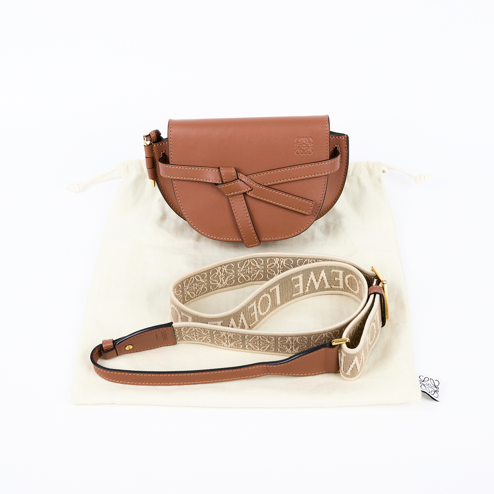 羅意威 LOEWE Mini Gate Dual bag 迷你 小牛皮 肩背包 帆布背帶 A650N46X13 焦糖MINI GATE 帆布背帶款 防塵袋/背帶