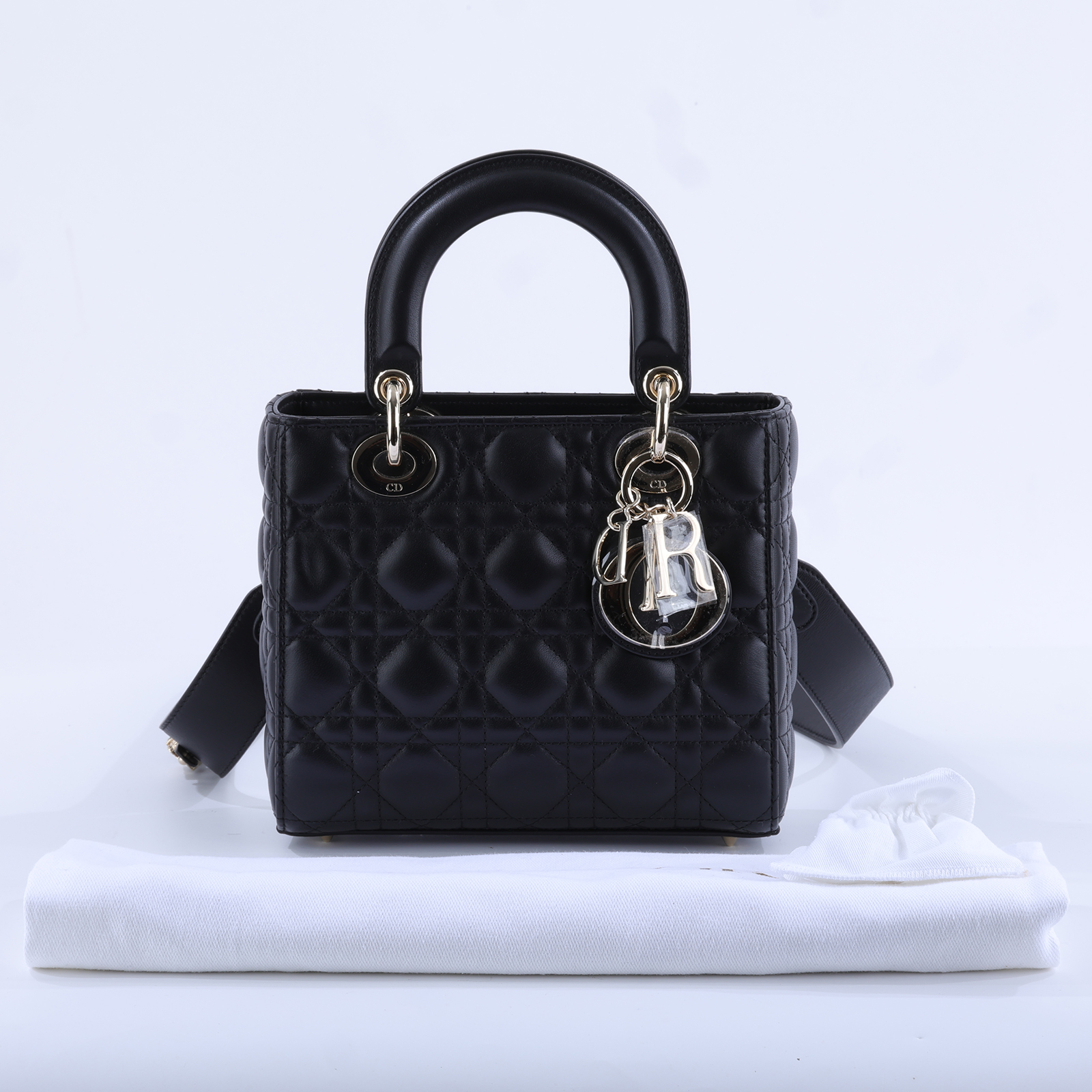迪奧 CHRISTIAN DIOR Lady Dior My ABCDior 小型 肩背 手提包 M0538PNGE  防塵袋/背帶/背帶徽章3