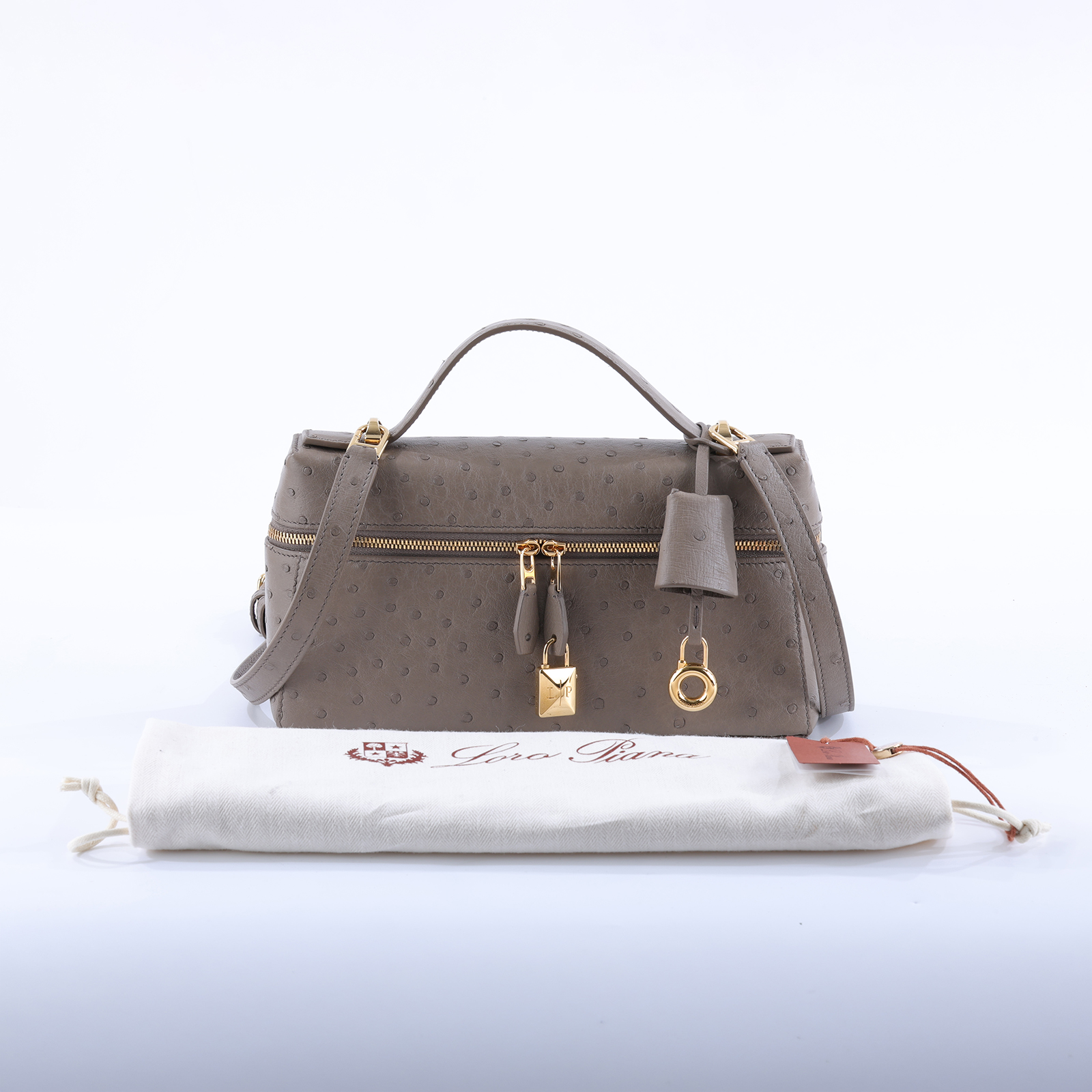 諾悠翩雅 LORO PIANA Extra Bag L23 鴕鳥皮 FAQ2180 灰鴕鳥EXTRA POCKET L23 背帶/防塵袋
