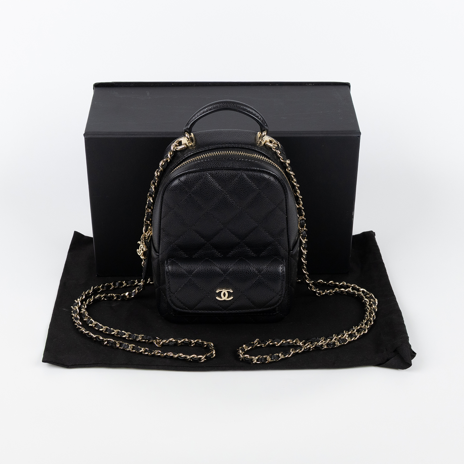 香奈兒 CHANEL 經典 迷你 後背包 AP3753 晶片款 黑淡金荔枝迷你後背包 原廠盒子/防塵袋