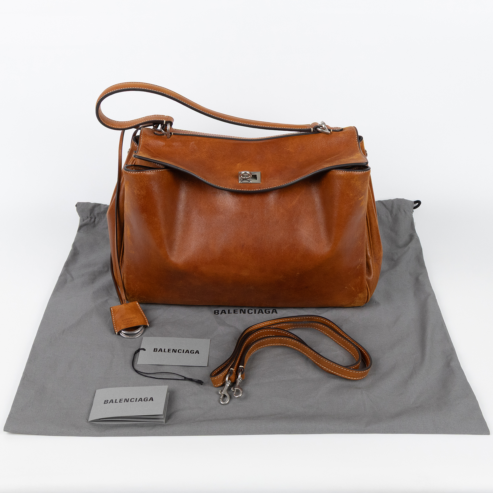巴黎世家 BALENCIAGA Rodeo Medium 郵差包 斜背包 手提包 銀色五金 7897722ABP7 棕仿舊RODEO 中號 背帶/吊飾/防塵袋