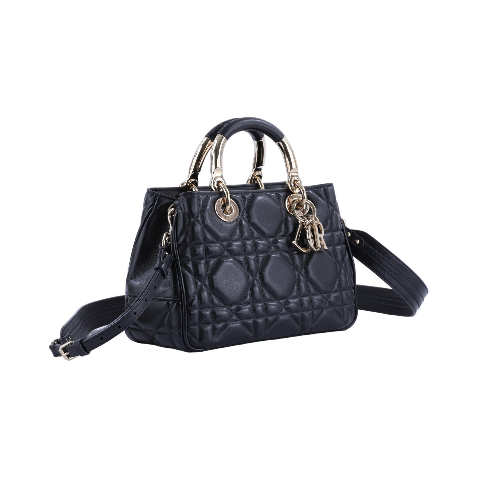 迪奧 CHRISTIAN DIOR Lady 95.22 手提包 肩背包 斜背包 M0697OVJX 黑金The Lady 95.22 包 背帶