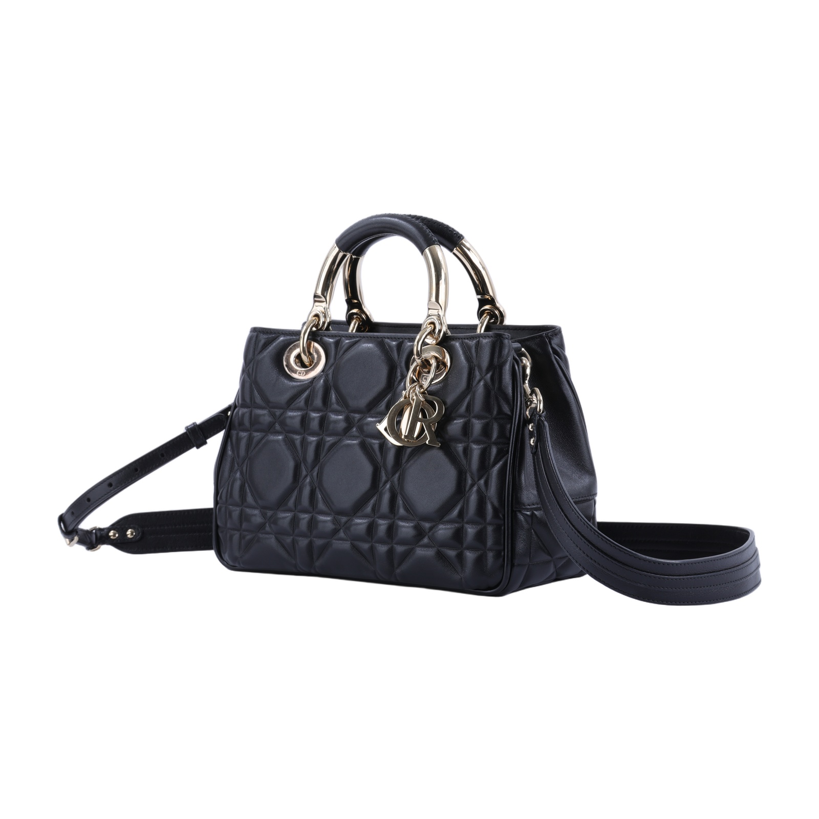 迪奧 CHRISTIAN DIOR Lady 95.22 手提包 肩背包 斜背包 M0697OVJX 黑金The Lady 95.22 包 背帶