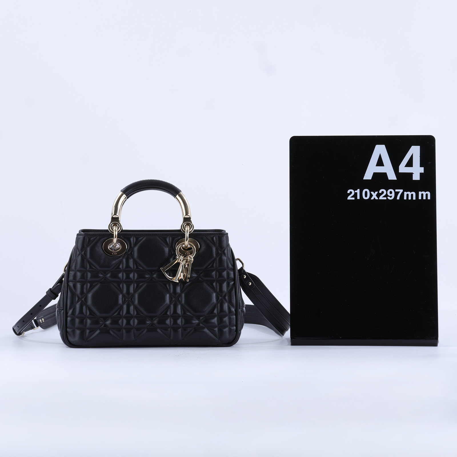 迪奧 CHRISTIAN DIOR Lady 95.22 手提包 肩背包 斜背包 M0697OVJX 黑金The Lady 95.22 包 背帶