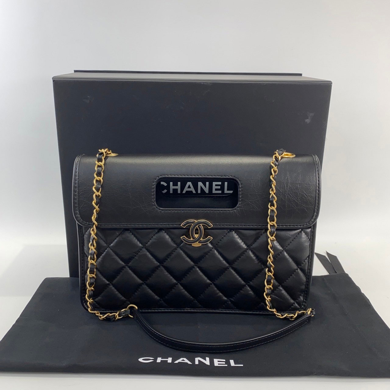 香奈兒 CHANEL 羊皮 肩背 信封包  晶片款 黑羊信封包 防塵袋/原廠盒子