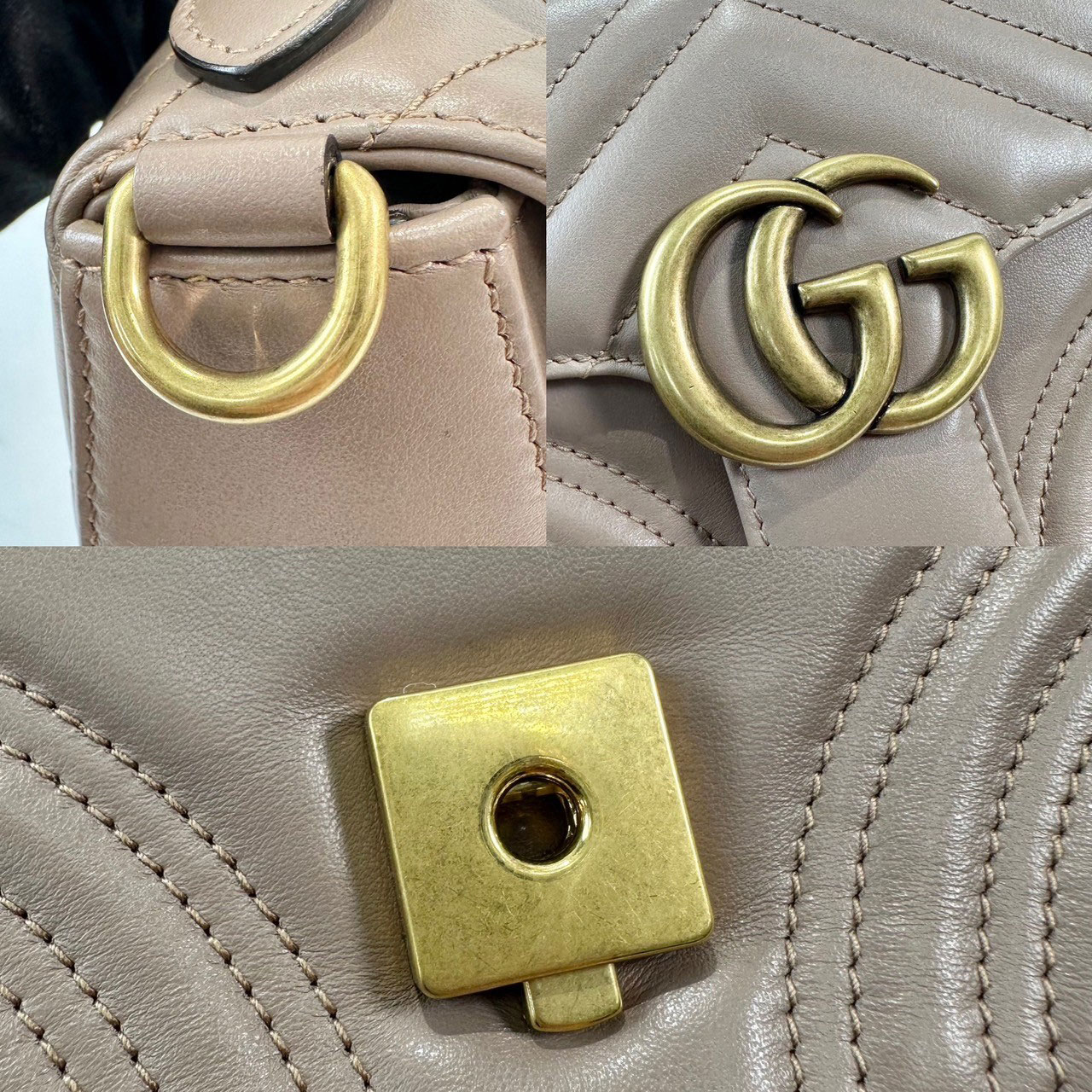 古馳 GUCCI GG Marmont 迷你 肩背 手挽袋 547260 藕色MARMONT HANDLE 小 防塵袋