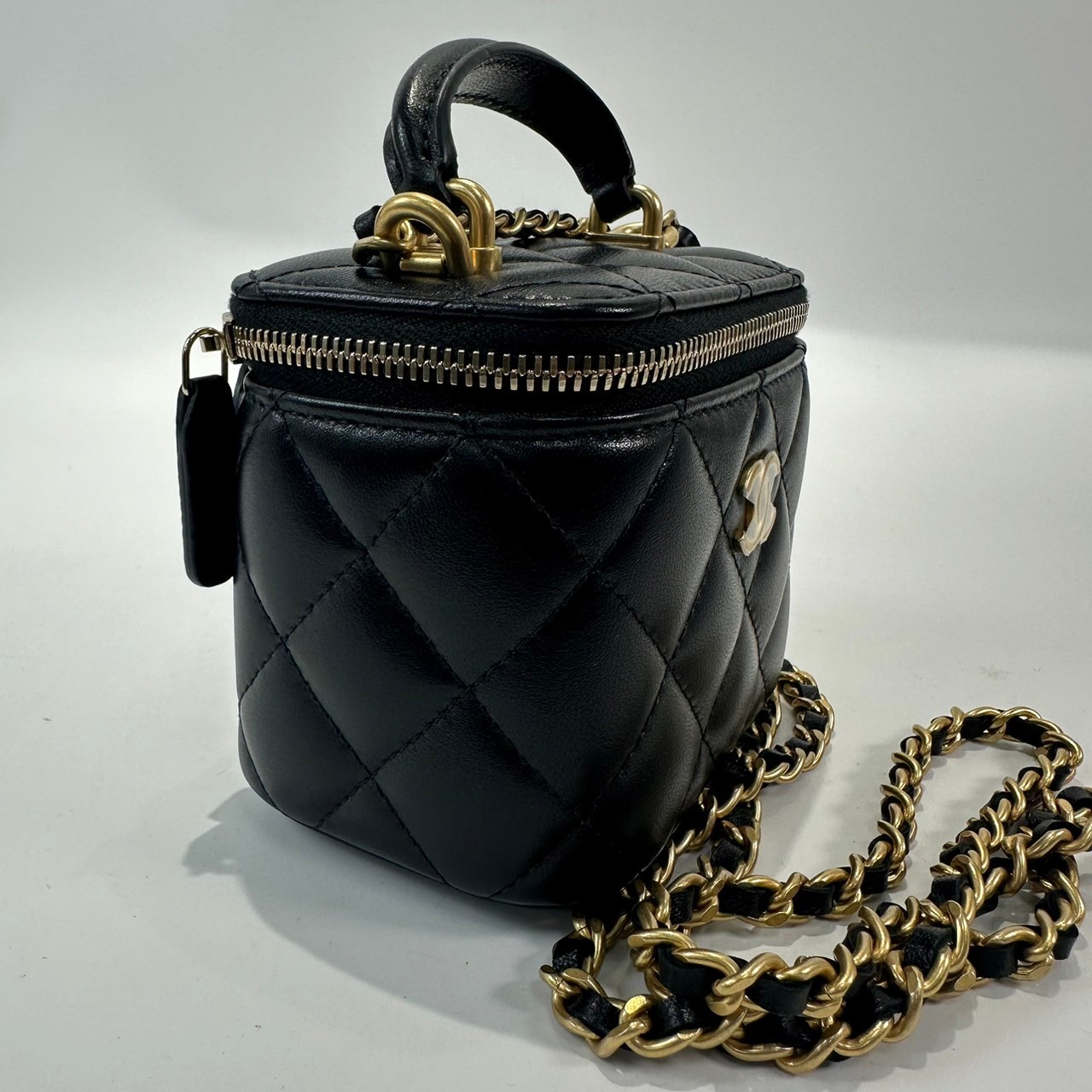香奈兒CHANEL Vanity Case 迷你化妝箱AP2198 31開黑金羊皮小盒子