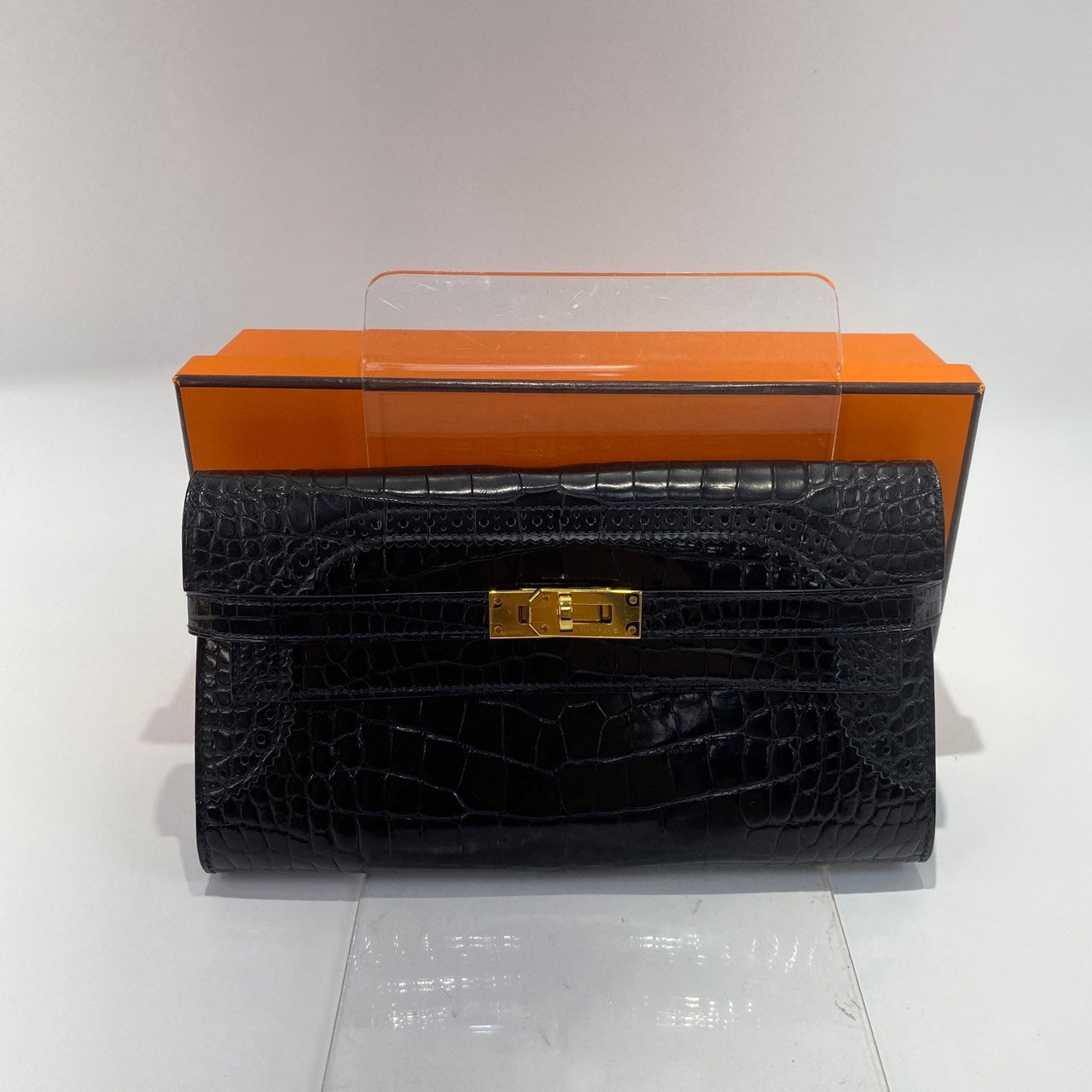 愛馬仕Hermes Kelly 長夾錢包KLLONG C刻黑色鱷魚皮KELLY長夾原廠盒子二手精品- BRAND楓月官方購物網站