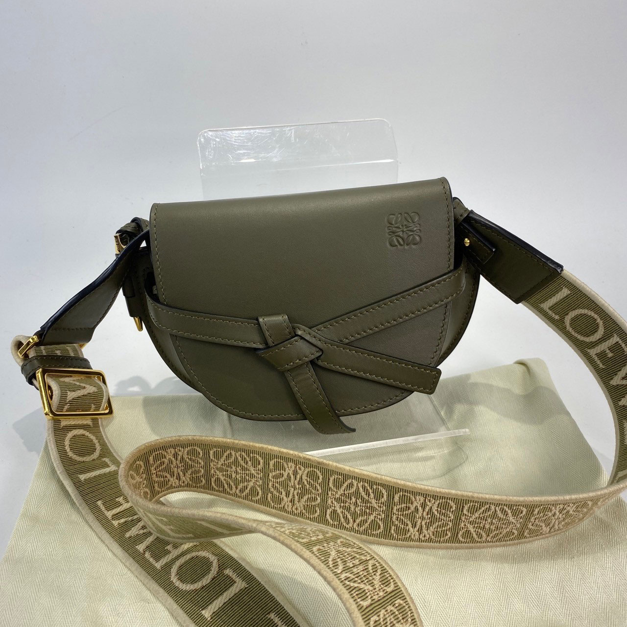 羅意威 LOEWE Mini Gate Dual bag 迷你 小牛皮 肩背包 A650N46X13 墨綠MINI GATE 帆布背帶 防塵袋