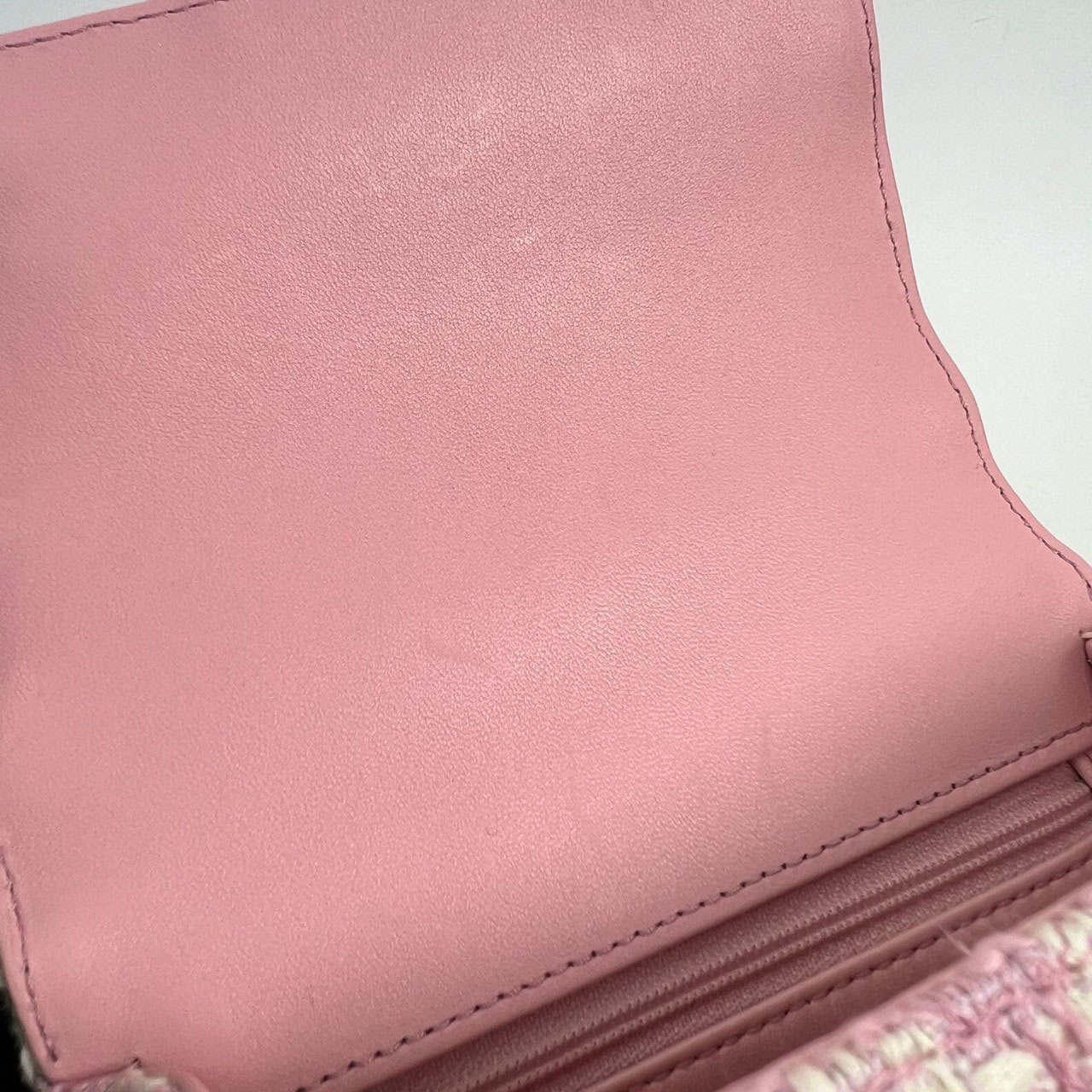 香奈兒 CHANEL Vanity Case 化妝箱  晶片款 粉毛呢提把鍊條包