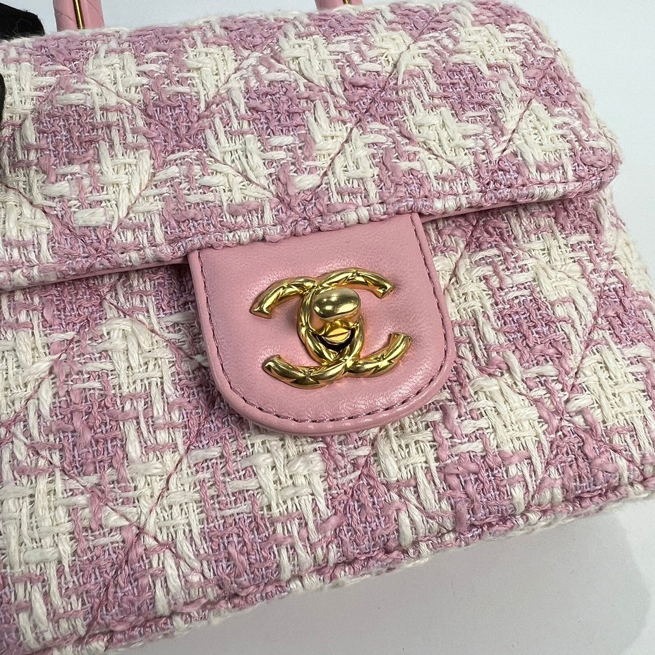 香奈兒 CHANEL Vanity Case 化妝箱  晶片款 粉毛呢提把鍊條包