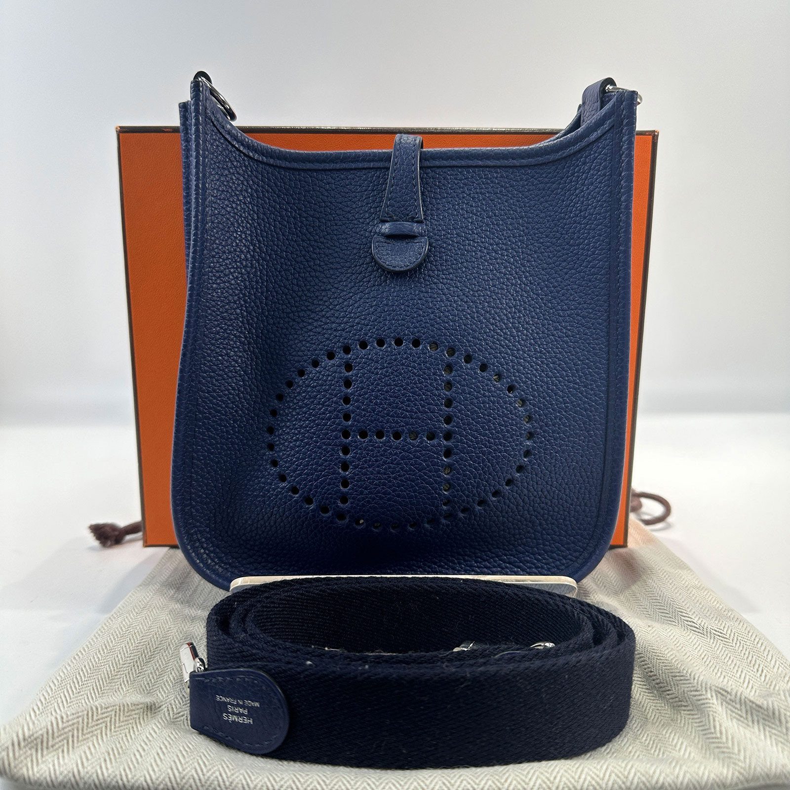 愛馬仕 Hermes Evelyne Bag Mini 伊芙琳包 Evelyne 16 EV16 U刻 藍MINI Evelyne單肩包 防塵袋/原廠盒子