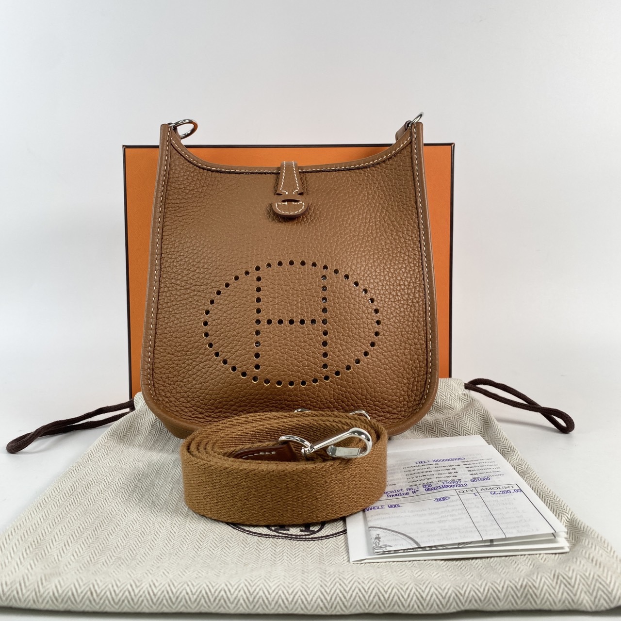 愛馬仕 Hermès Evelyne Bag Mini 伊芙琳包 Evelyne 16 EV16 B刻 金棕MINI EVELYNE 原廠盒子/防塵袋/購買證明