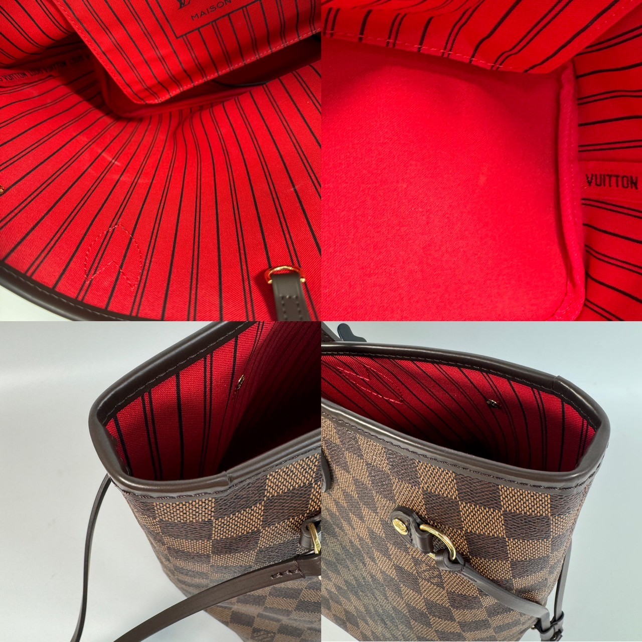 路易威登 LOUIS VUITTON Neverfull MM  棕棋盤格 肩背 購物袋 櫻桃紅內襯 N40599 晶片款  防塵袋/內袋