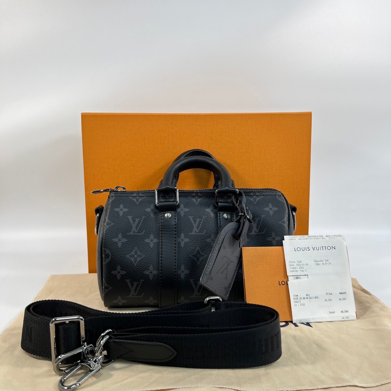 路易威登 LOUIS VUITTON Keepall Bandoulière 25 手提 肩背 波士頓包 Reverse帆布 黑色 M46271 晶片款  原廠盒子/防塵袋/購買證明