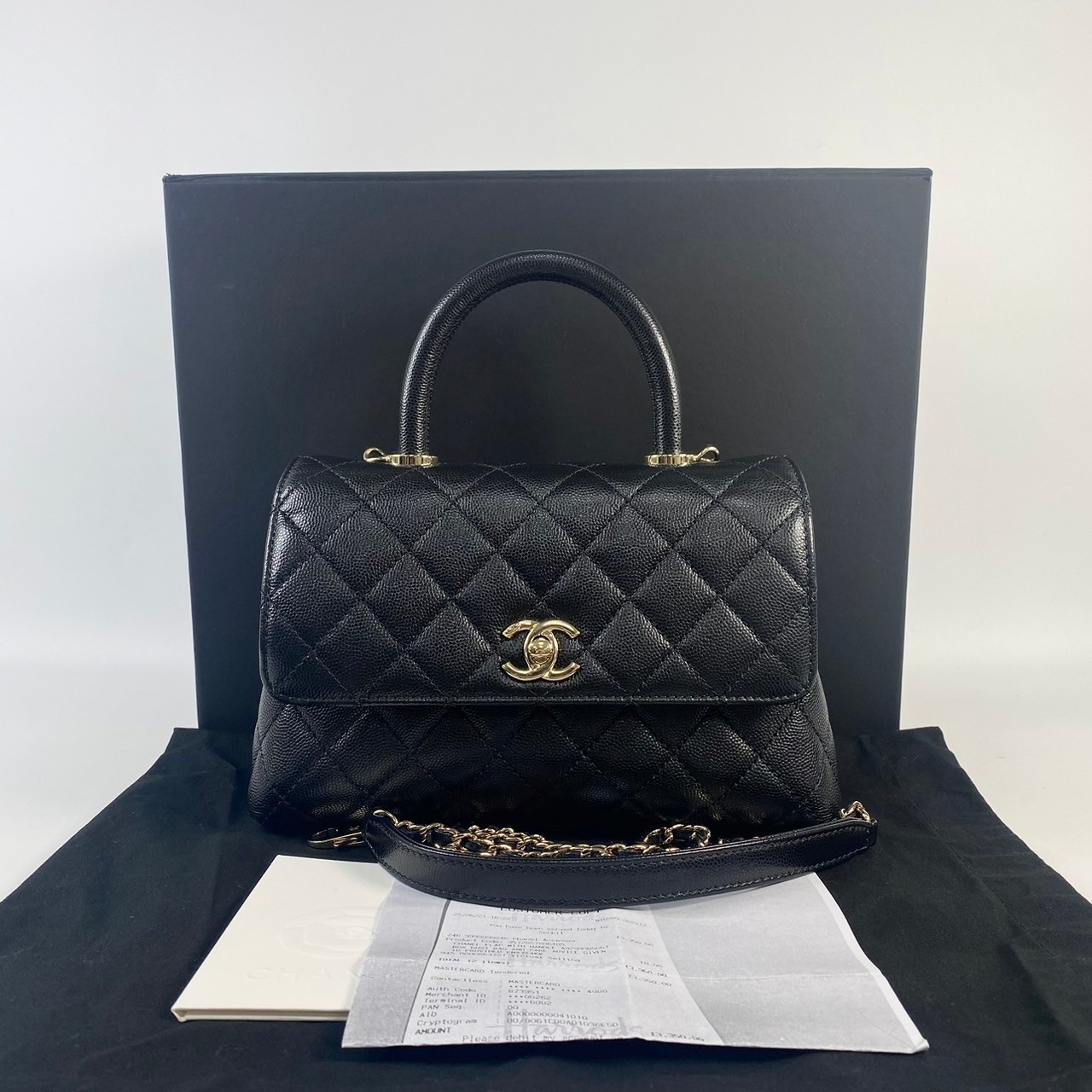 香奈兒 CHANEL Handle 24 手提 口蓋包 A92990 晶片款 黑金荔枝牛COCO HANDLE 原廠盒子/防塵袋/購買證明