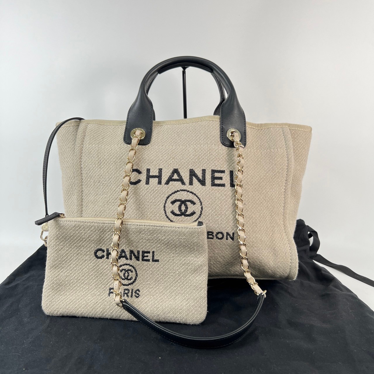 香奈兒 CHANEL 帆布 2WAY 沙灘包 托特包 小號  晶片款 灰帆布2WAY沙灘包小號 防塵袋