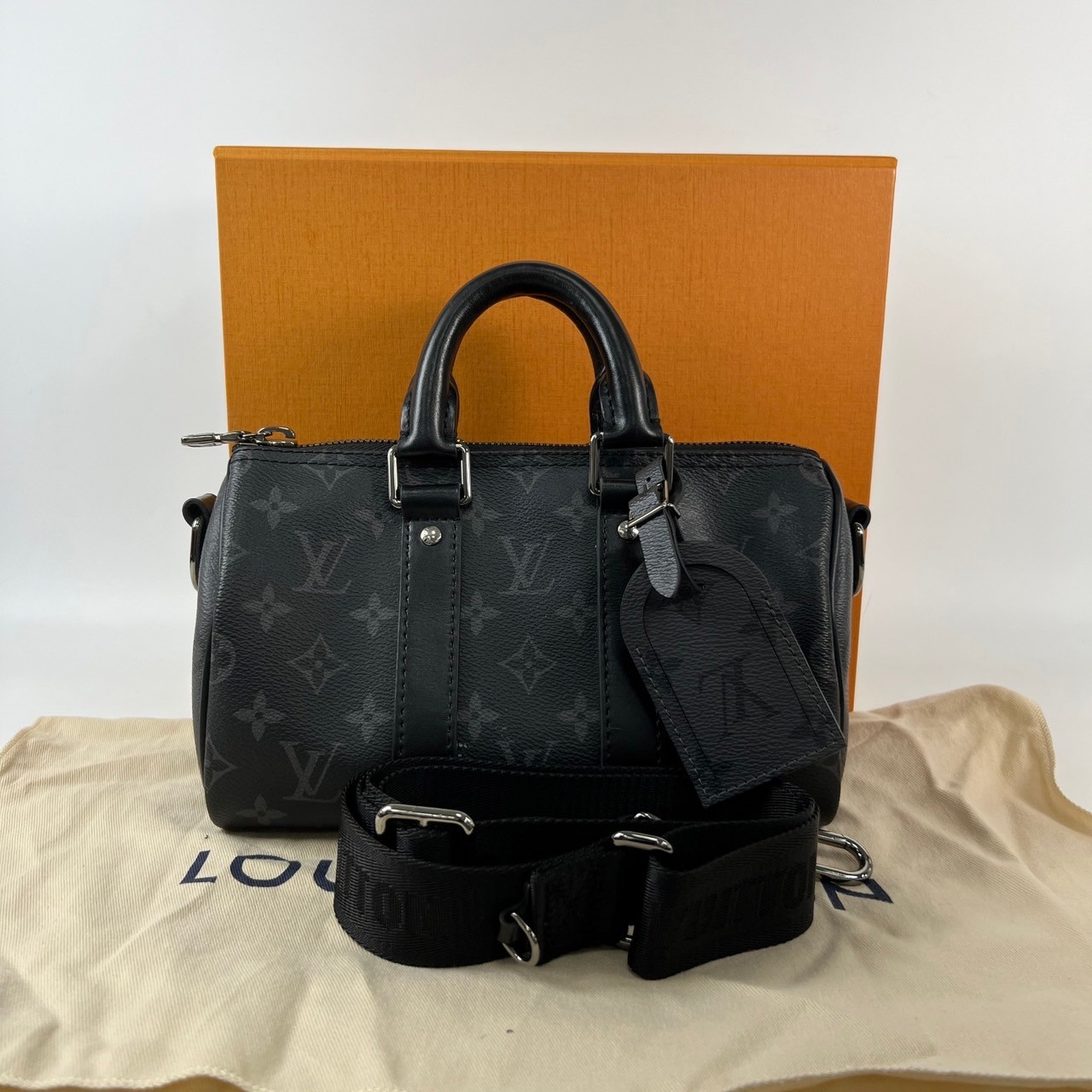 路易威登 LOUIS VUITTON Keepall Bandoulière 25 手提 肩背 波士頓包 Reverse帆布 黑色 M46271 晶片款  原廠盒子/防塵袋