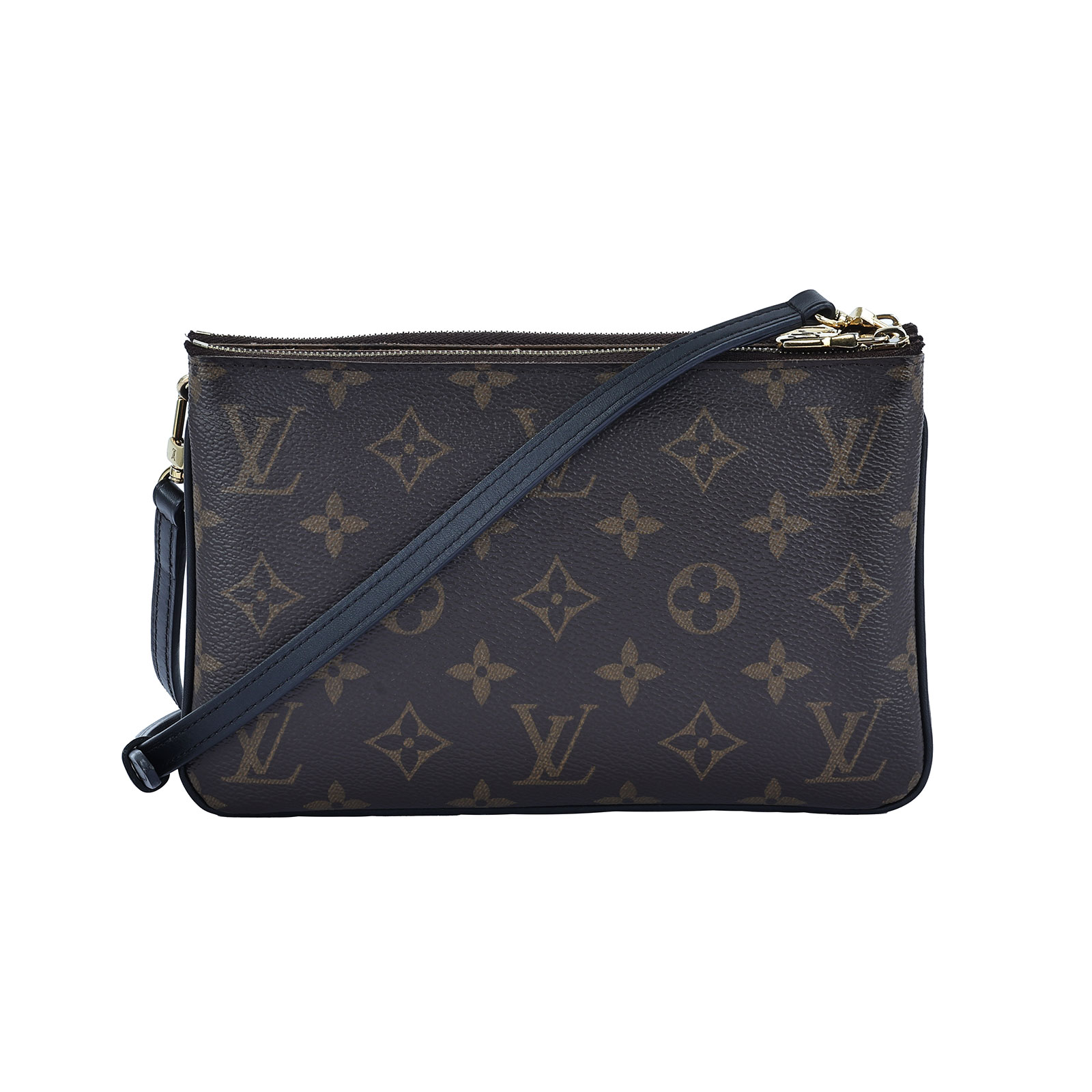 路易威登 LOUIS VUITTON Double Zip Pochette Reverse 帆布 多夾層手拿 斜背包 M69203  防塵袋/背帶