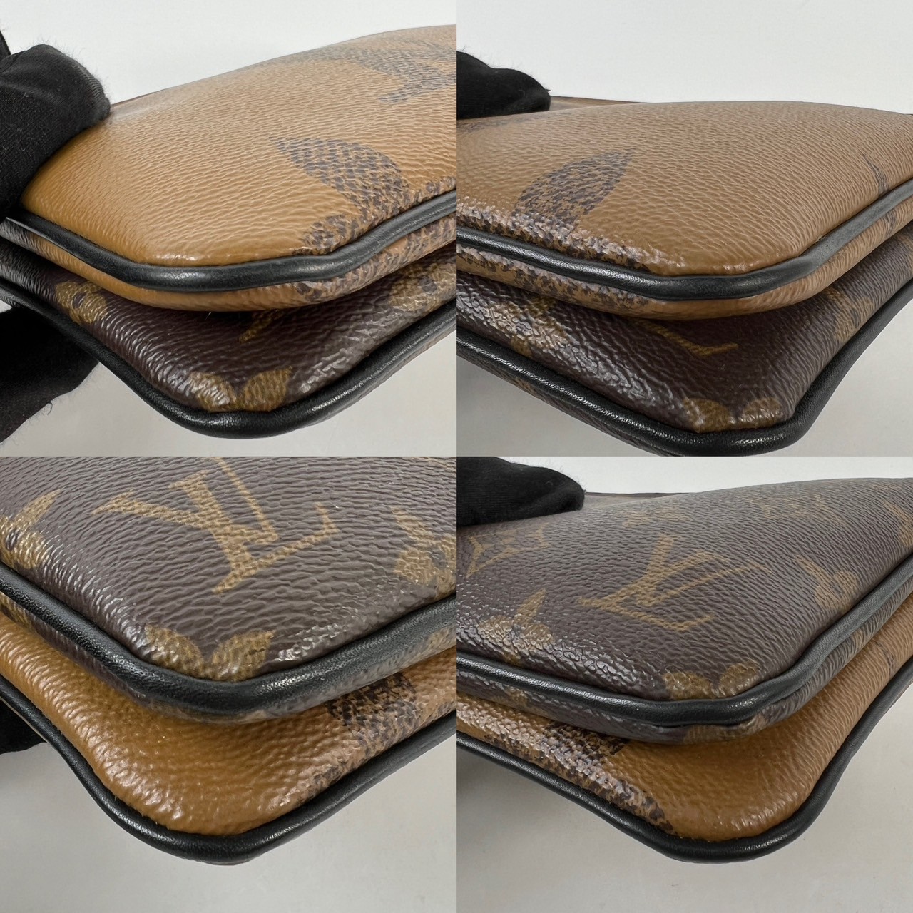 路易威登 LOUIS VUITTON Double Zip Pochette Reverse 帆布 多夾層手拿 斜背包 M69203  防塵袋/背帶