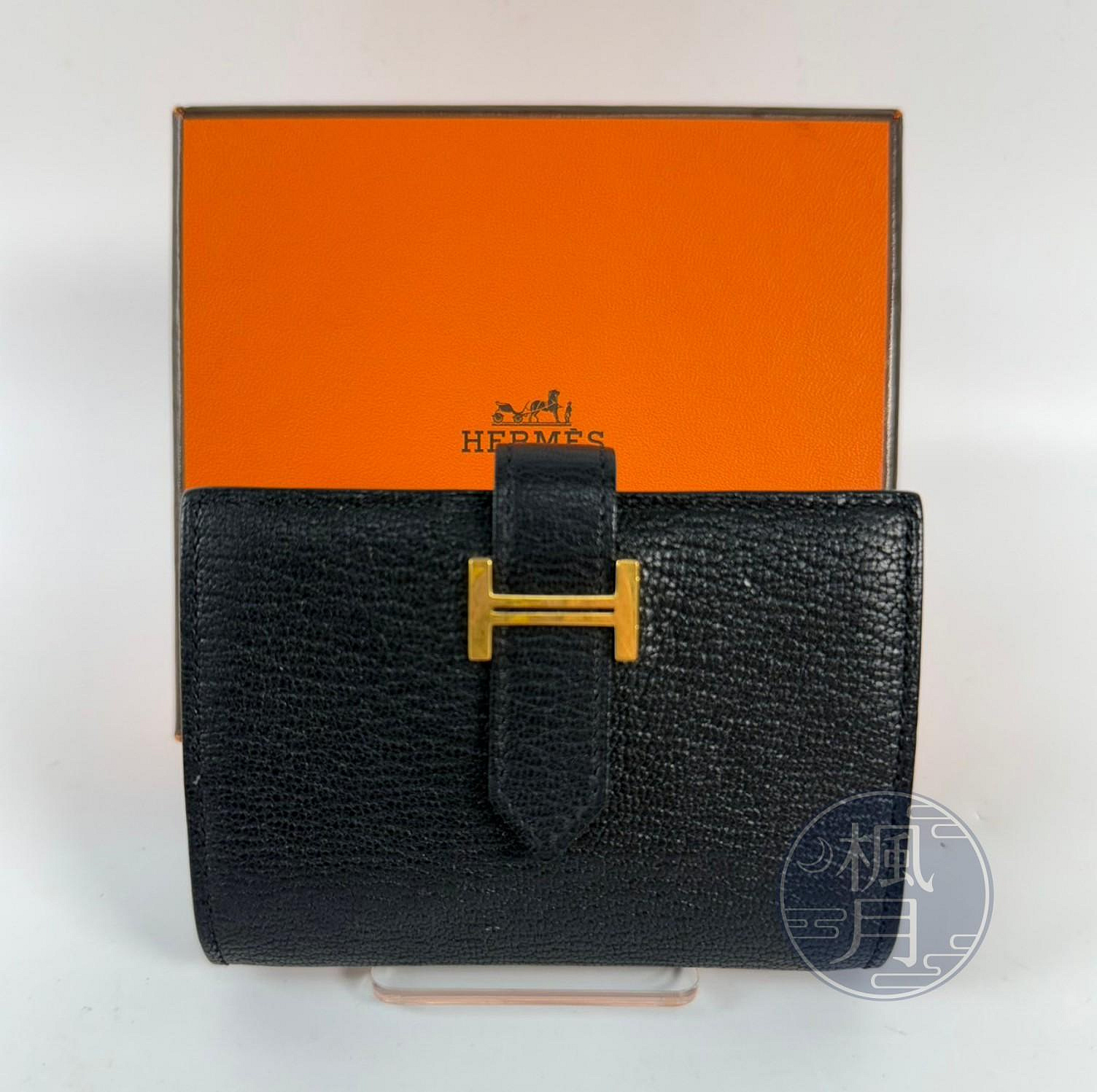 愛馬仕 Hermès Bearn Mini 短夾 BEARNMINI U刻 黑BEARN MINI 原廠盒子/購買證明