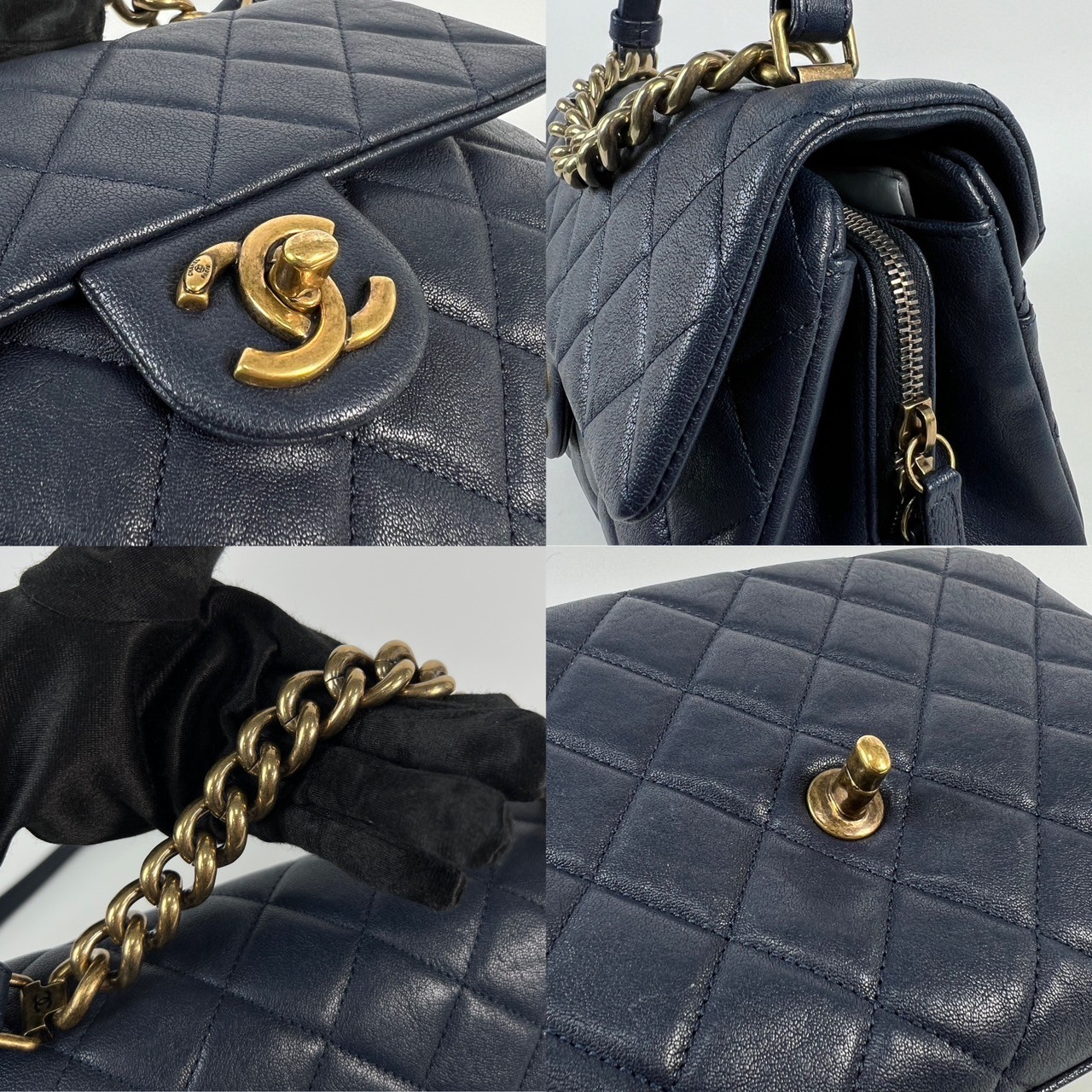 香奈兒 CHANEL 手提 肩背 梯形 口蓋包  深藍山羊皮HANDLE季節款 防塵袋/保證卡