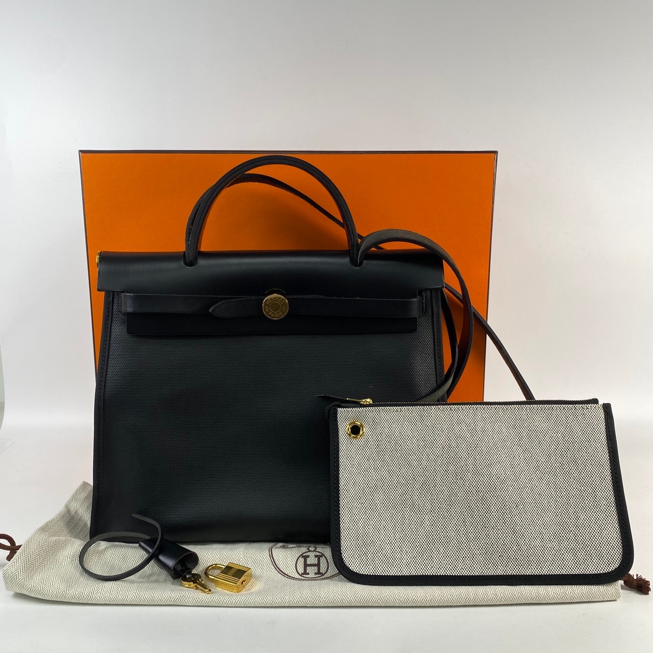 愛馬仕 Hermès Herbag Zip 31 HER31 Z刻 黑防水HERBAG31 防塵袋/原廠盒子/鎖組