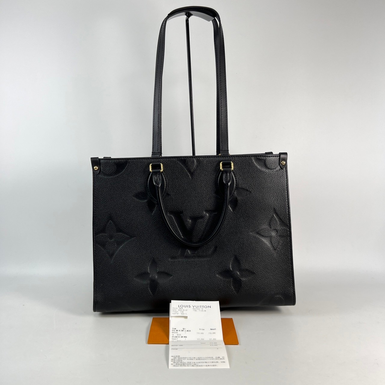 路易威登 LOUIS VUITTON OnTheGo MM 黑色 壓花 手提 肩背包 M45595 晶片款 黑壓紋OnTheGo MM 購買證明