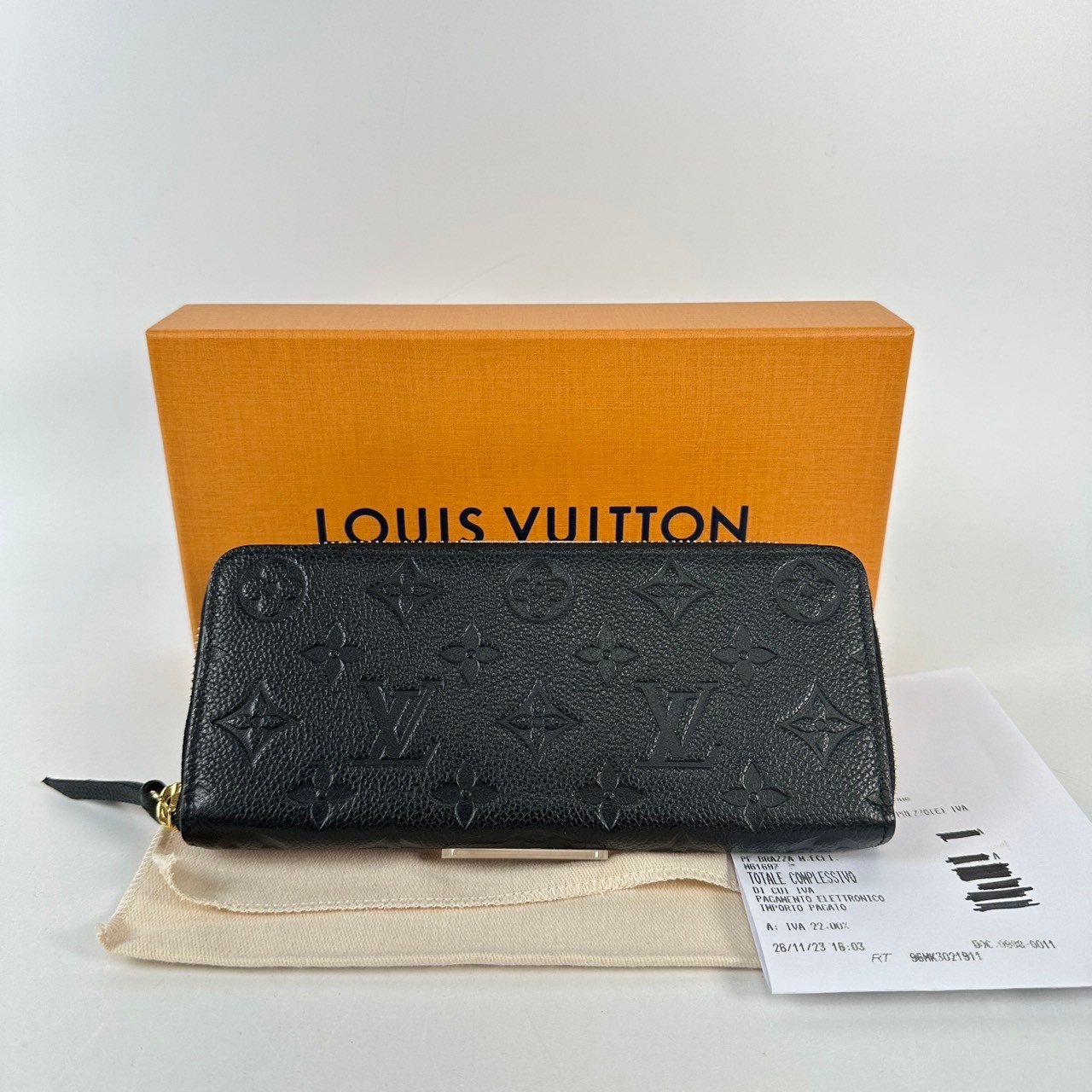 路易威登 LOUIS VUITTON Clémence 錢包 拉鍊 長夾 Empreinte 壓花牛皮 黑色 M60171 晶片款  防塵袋/原廠盒子/購買證明影本