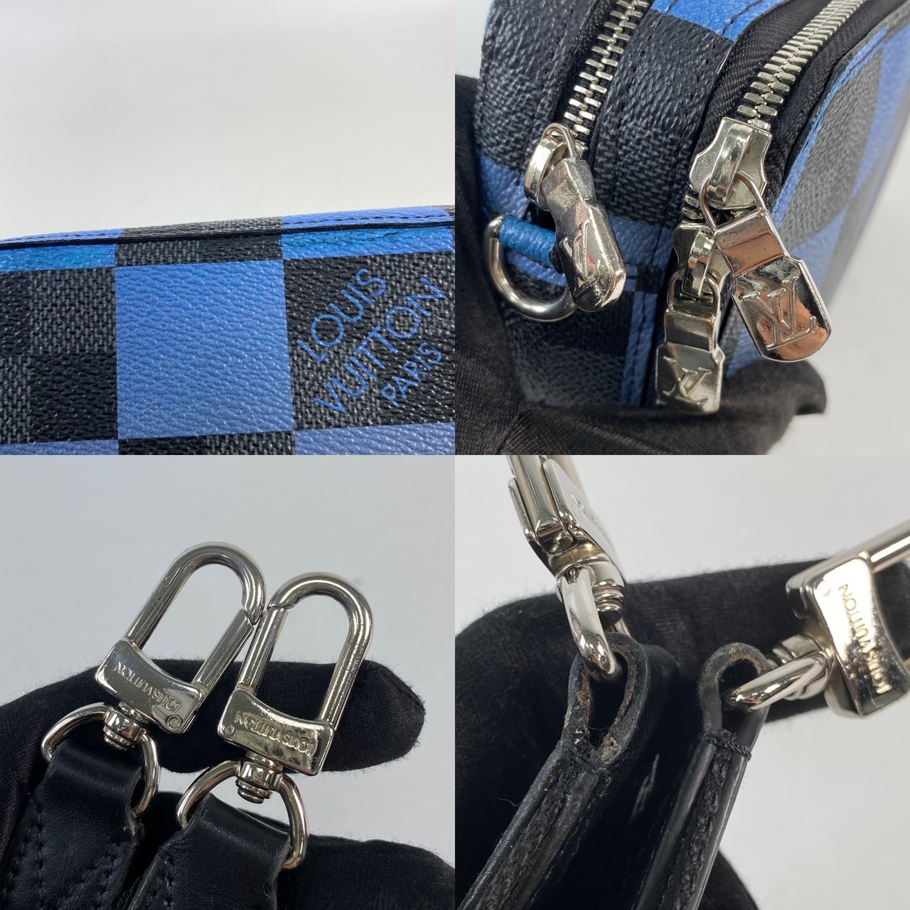 路易威登 LOUIS VUITTON Alpha 隨身錢包 小牛皮 黑色 N60414 晶片款 藍棋盤格ALPHA肩背包 防塵袋/原廠盒子