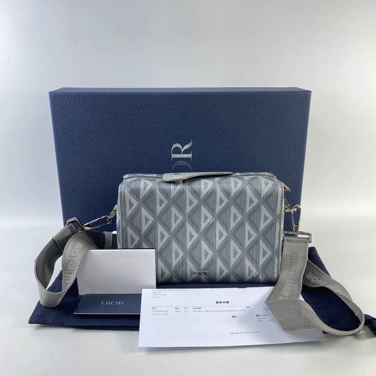 迪奧 CHRISTIAN DIOR Lingot 22 斜背包 1ADPO026CDP 灰LINGOT包 原廠盒子/防塵袋/購買證明/保證卡