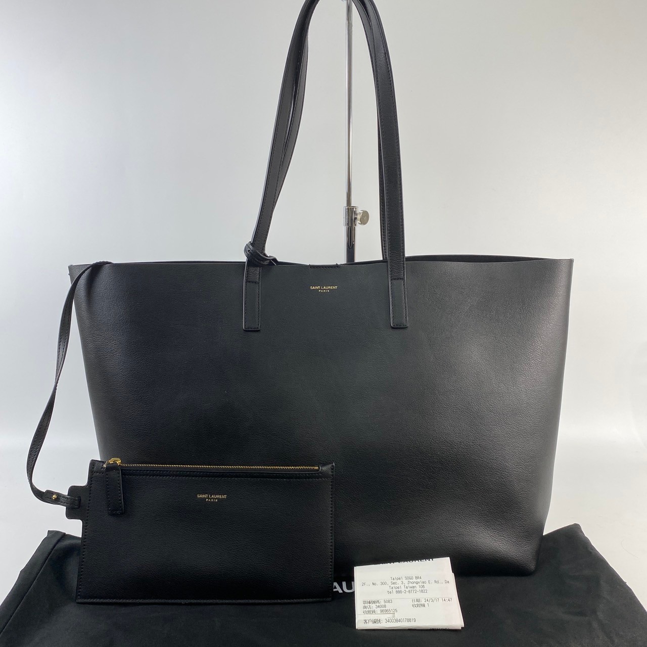 聖羅蘭 YSL SAINT LAURENT 皮革購物袋 大型 600281CSV0J 黑托特包 防塵袋/購買證明