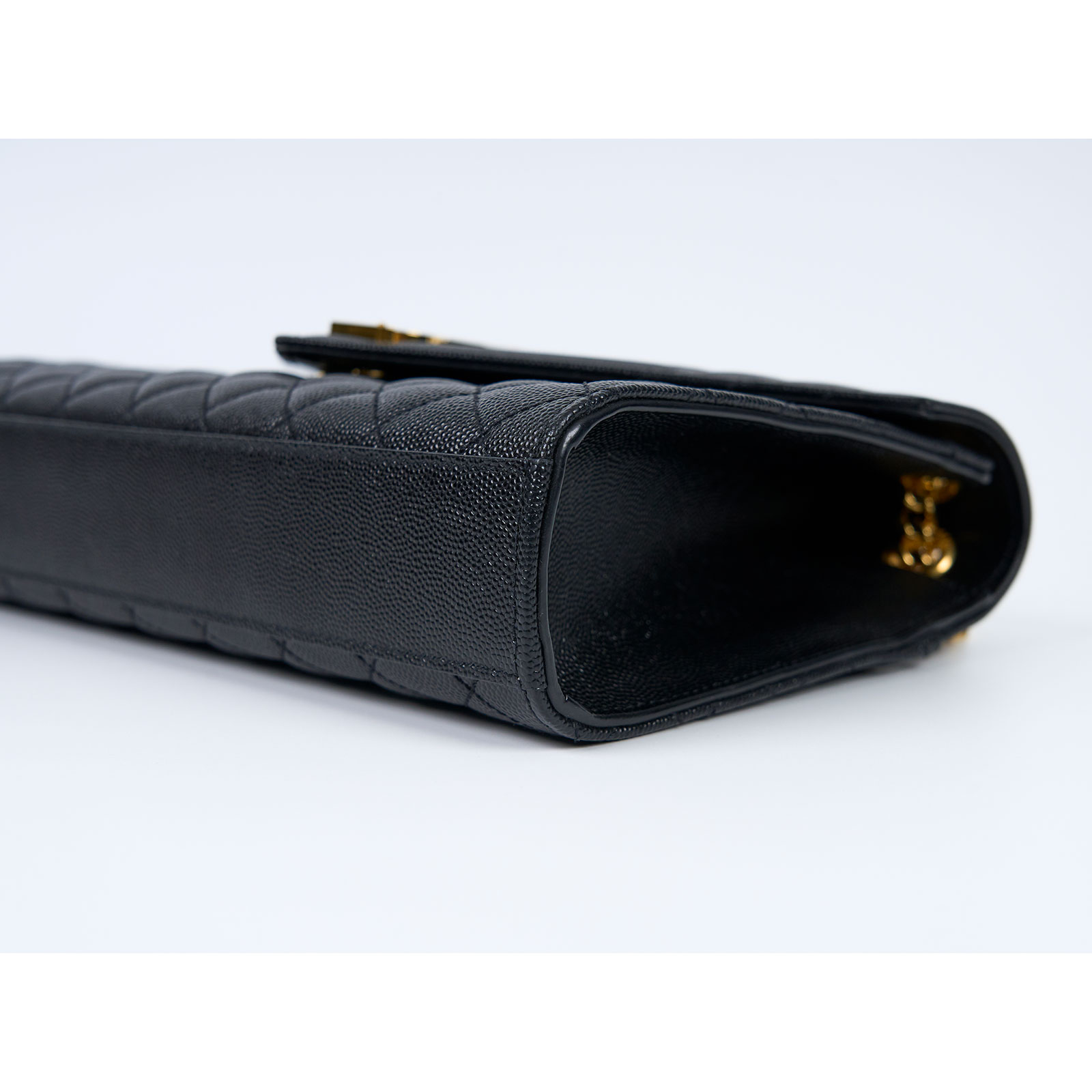 聖羅蘭 YSL SAINT LAURENT Envelope 粒面絎縫皮革 中型 信封袋 600185BOW91 黑金LOGO鍊包 防塵袋