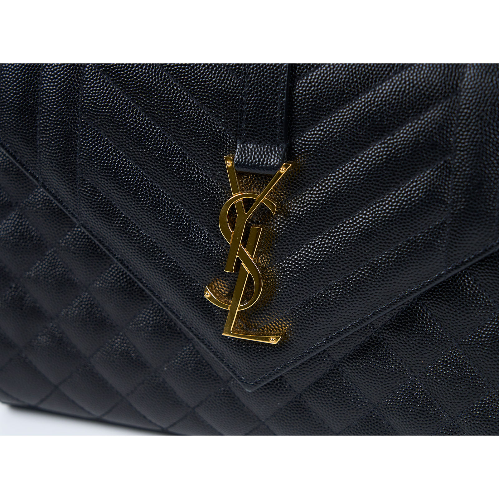 聖羅蘭 YSL SAINT LAURENT Envelope 粒面絎縫皮革 中型 信封袋 600185BOW91 黑金LOGO鍊包 防塵袋