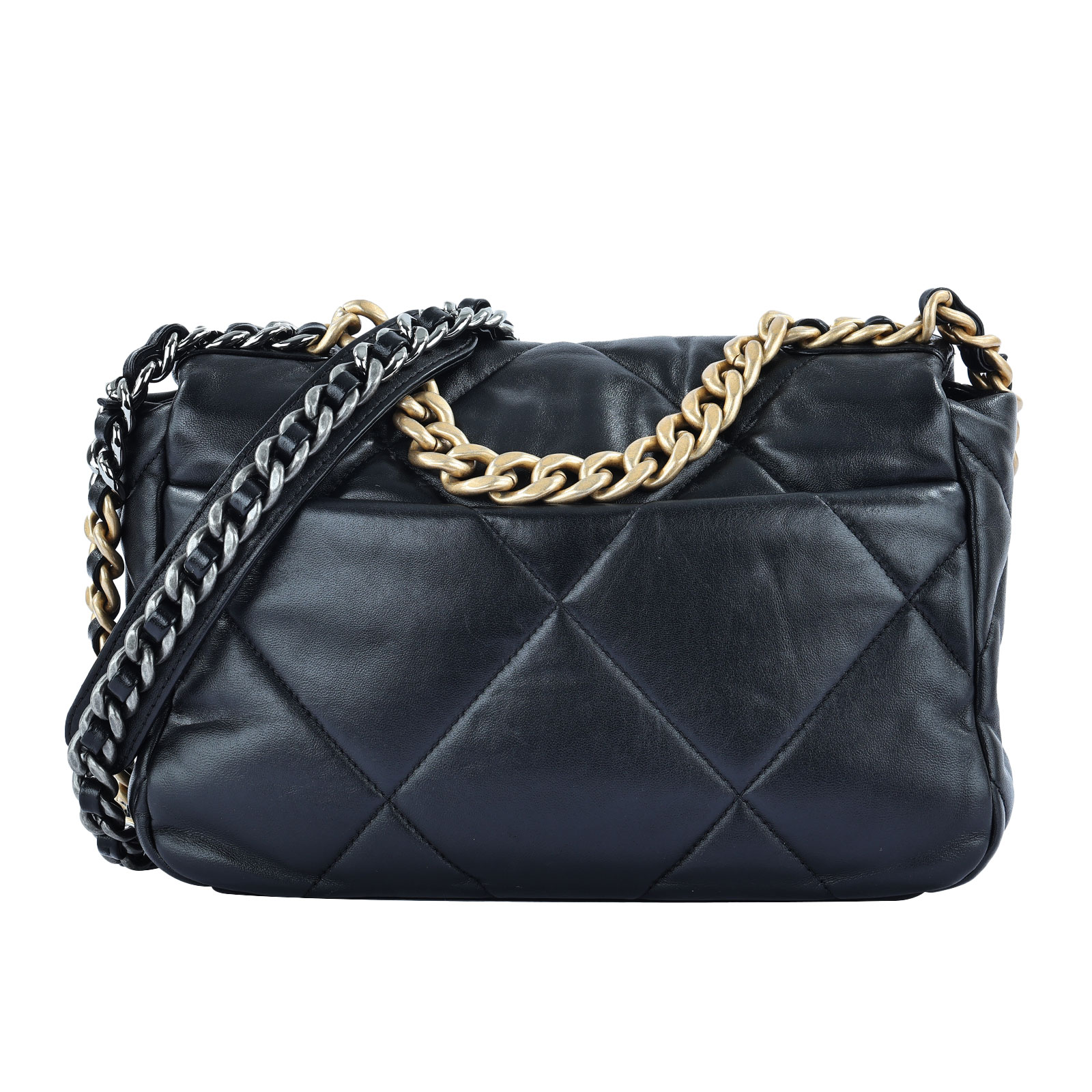 香奈兒 CHANEL 19 口蓋包 菱格紋 金銀鍊帶 手提 肩背包 AS1160 黑19包 26CM 原廠盒子/防塵袋