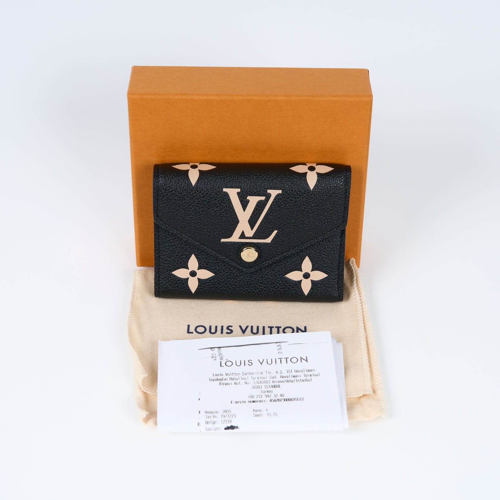 路易威登 LOUIS VUITTON Victorine 錢包 壓花牛皮 黑色米色 M80968 晶片款  原廠盒子/防塵袋/購買證明影本