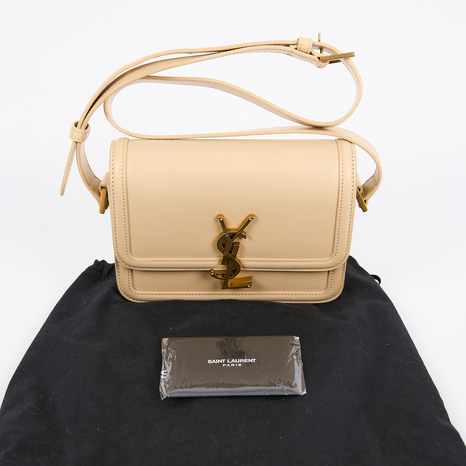 聖羅蘭 YSL SAINT LAURENT solferino box 皮革 小型 書包 6343060SX0W 杏色金釦SOLFERINO 防塵袋