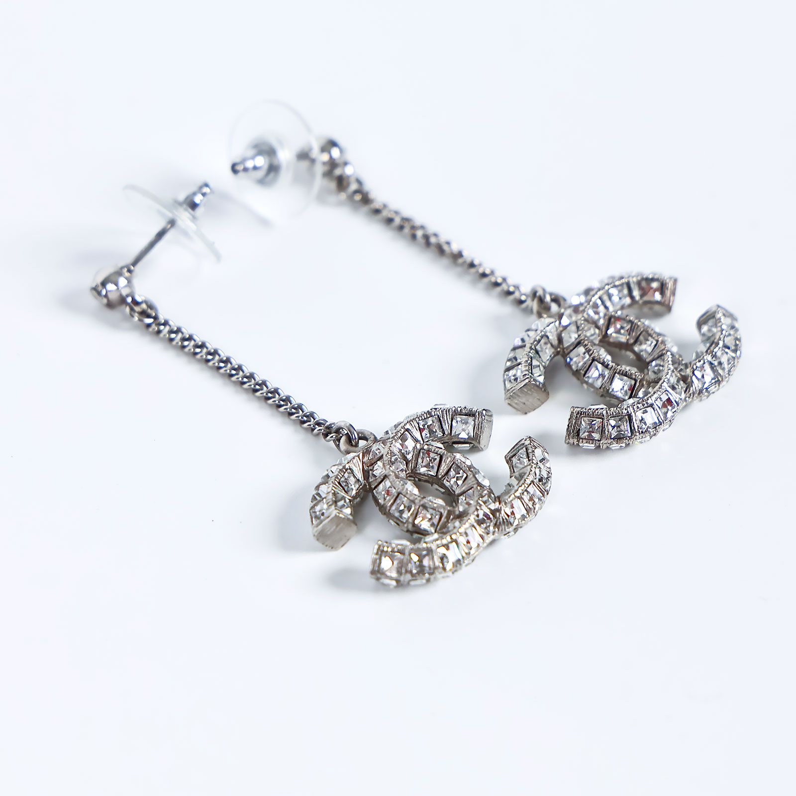 香奈兒 CHANEL 耳釘 F20V 水鑽LOGO耳環 原廠盒子