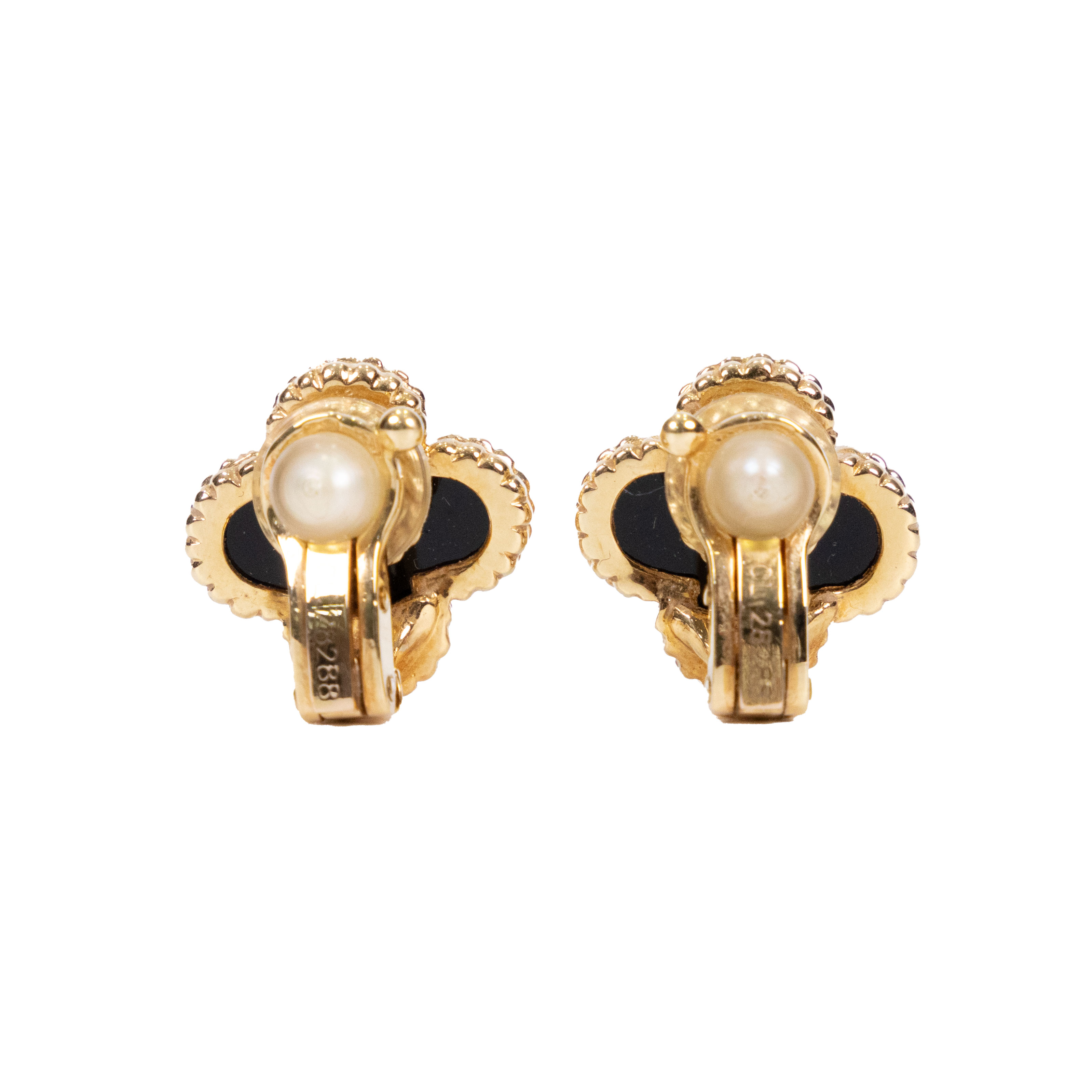 梵克雅寶 Van Cleef & Arpels Vintage Alhambra耳環  K18 黑縞瑪瑙耳環 無附屬品