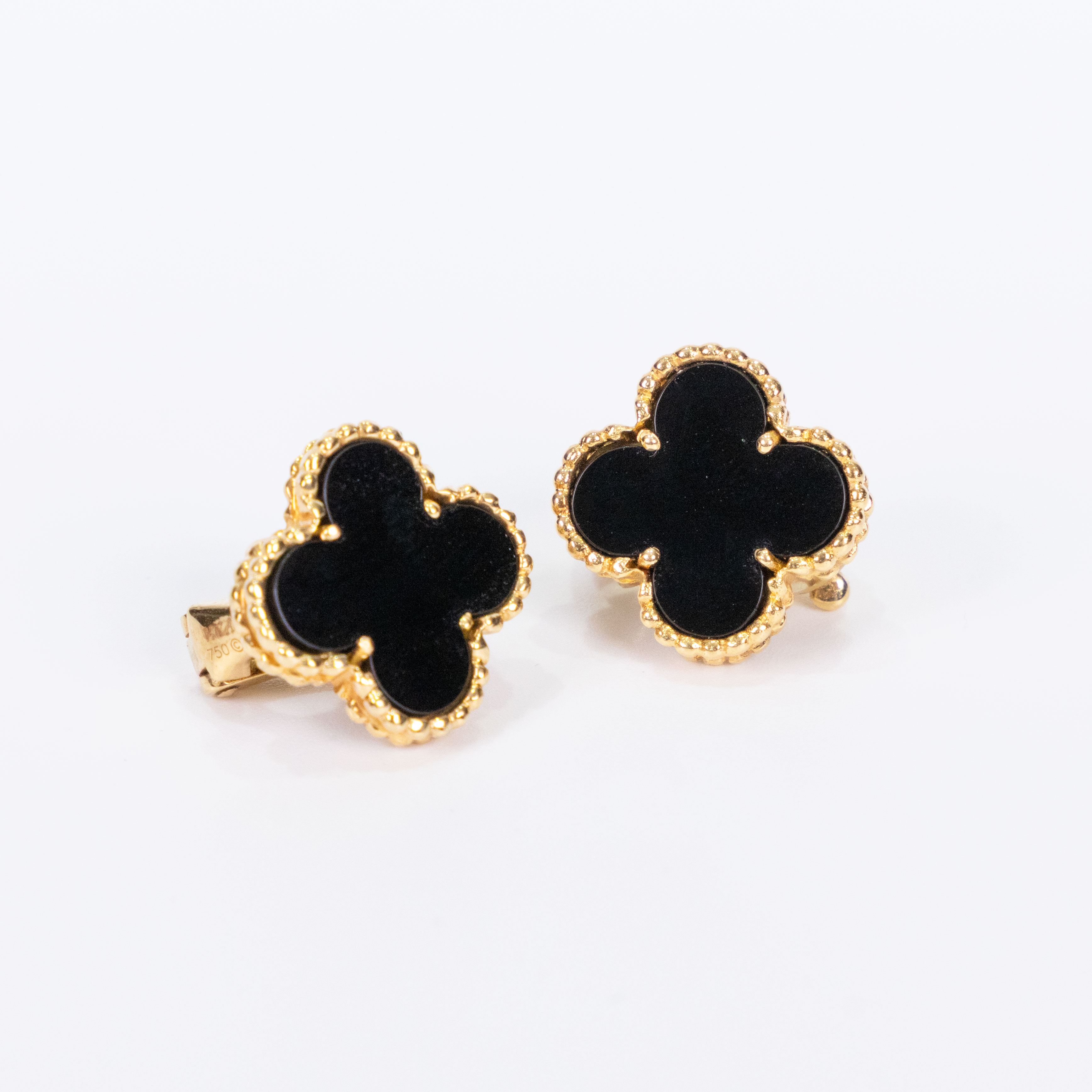 梵克雅寶 Van Cleef & Arpels Vintage Alhambra耳環  K18 黑縞瑪瑙耳環 無附屬品