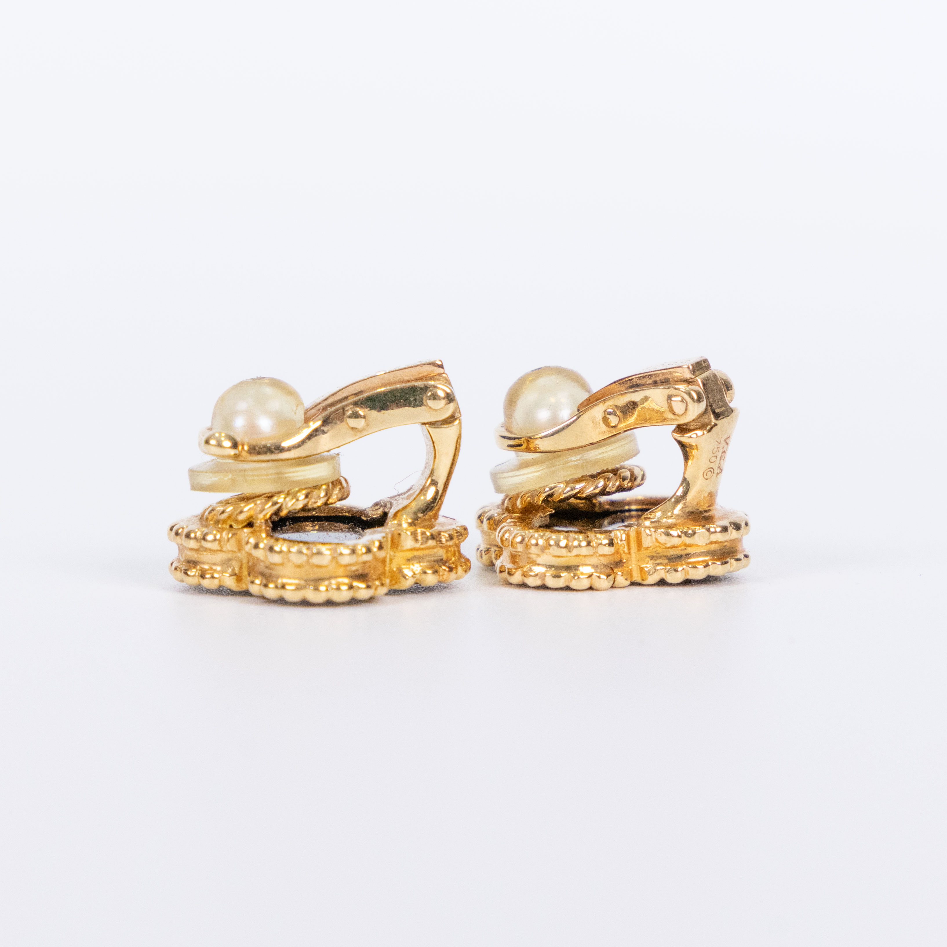 梵克雅寶 Van Cleef & Arpels Vintage Alhambra耳環  K18 黑縞瑪瑙耳環 無附屬品