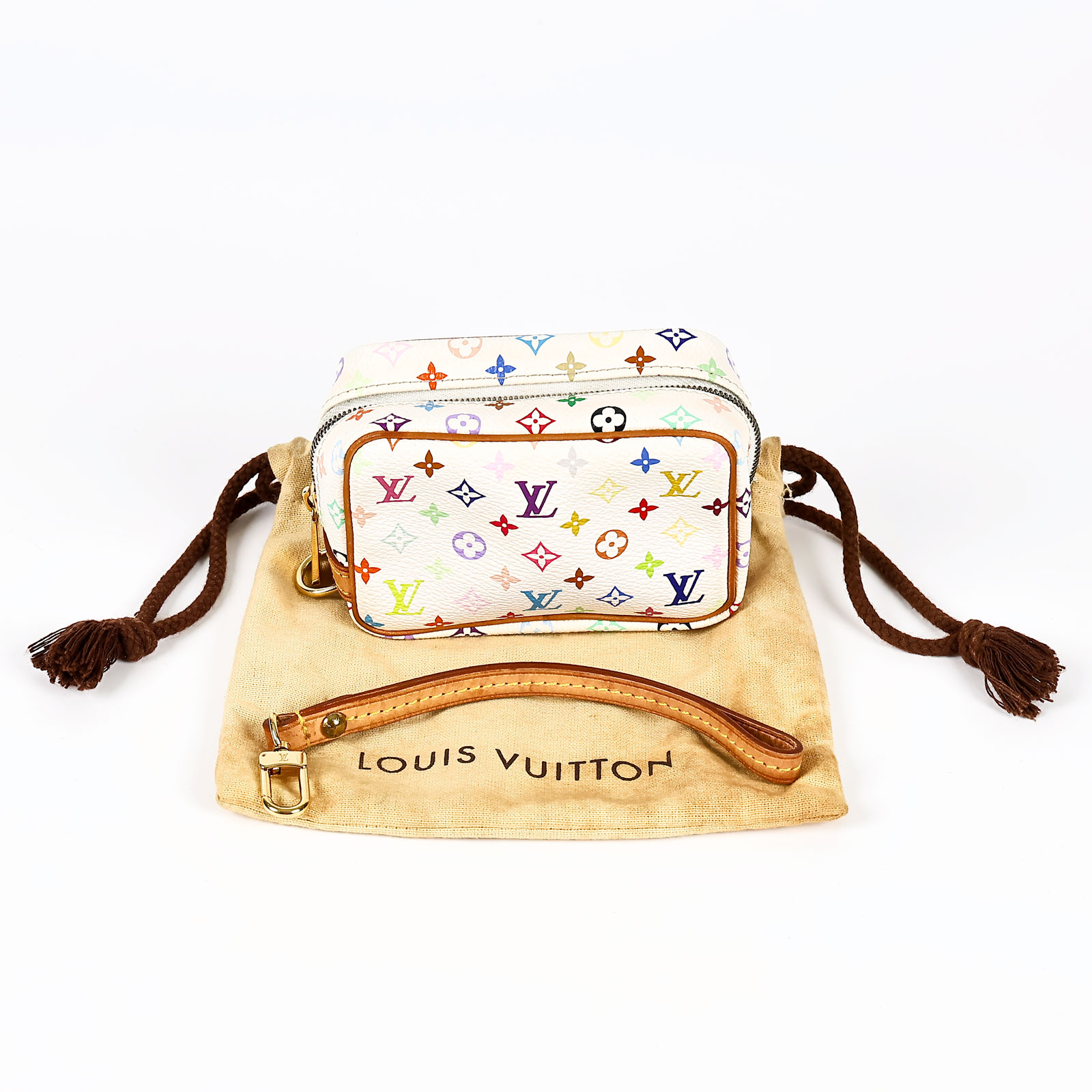 路易威登LOUIS VUITTON 村上隆聯名手拿包M58033 白彩小方包防塵