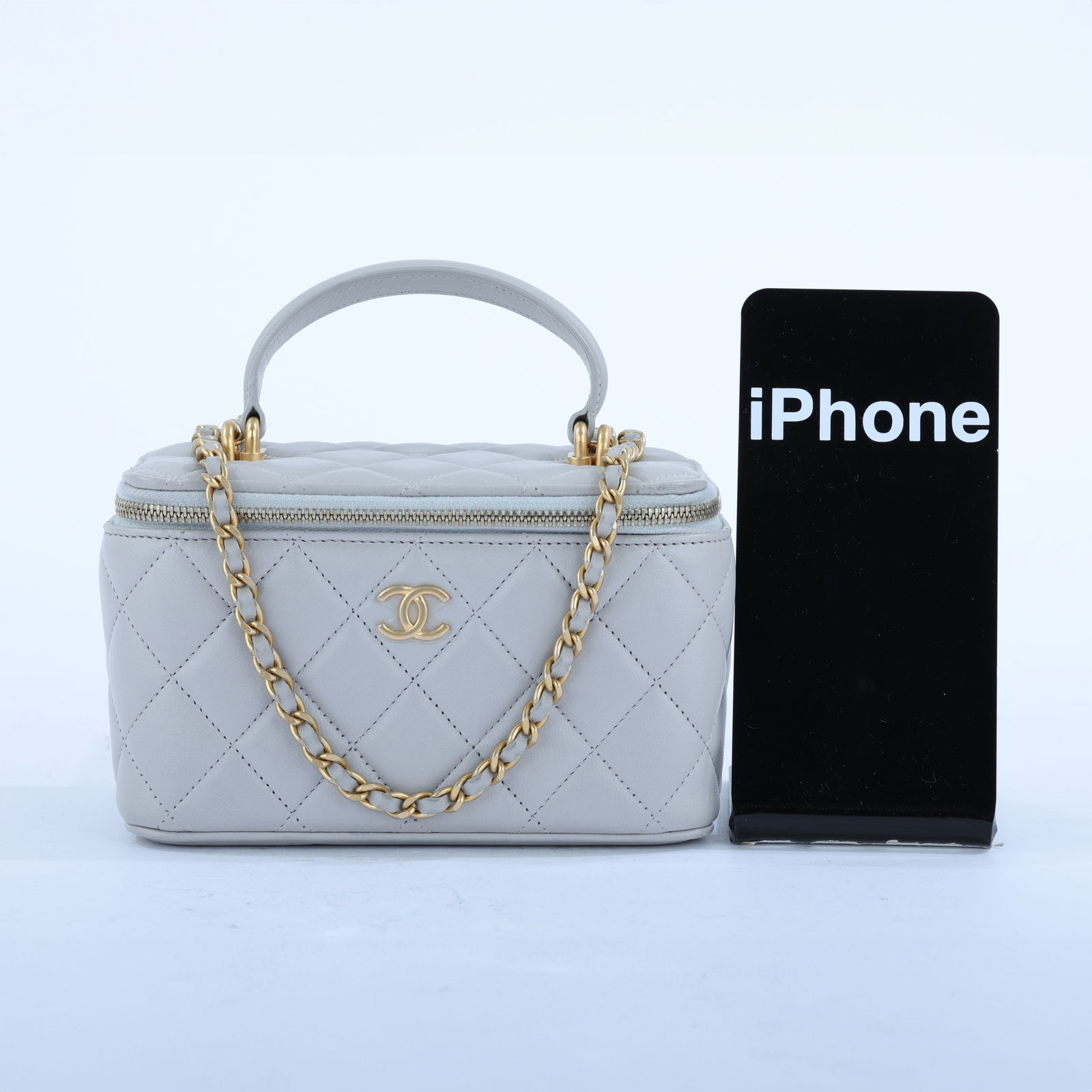 香奈兒 CHANEL Vanity Case 化妝箱 AP2199 31開灰金羊VANITY CASE化妝包 原廠盒子/防塵袋/購買證明